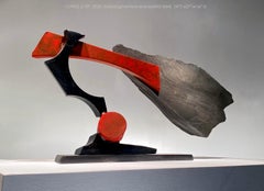 "LUNGE 2-20", Industrial Abstract Sculpture in slate stone & steel metal