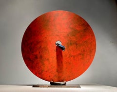 "Pyxis Awry (big red)", Industrial, Abstract Sculpture in Metal & Stone
