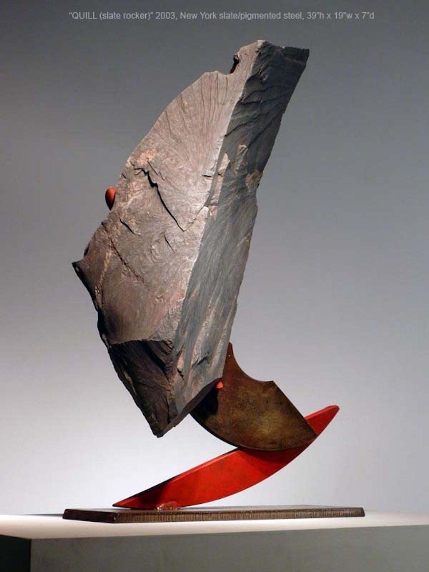 Quill II (Slate Rocker) - Gray Abstract Sculpture by John Van Alstine