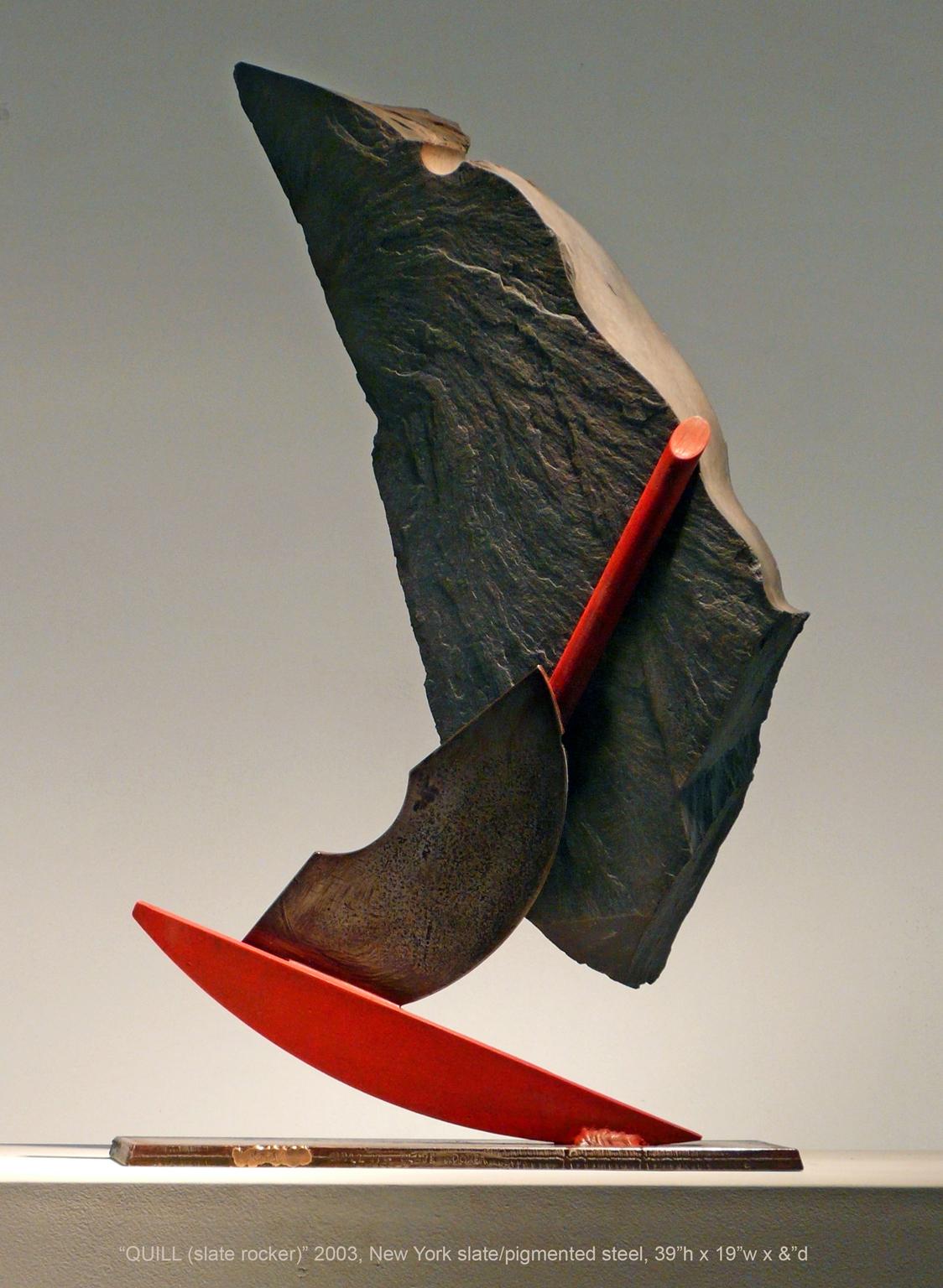 „QUILL II (Schaukelstuhl)“, abstrakte industrielle abstrakte Skulptur aus Metall und Stein – Sculpture von John Van Alstine