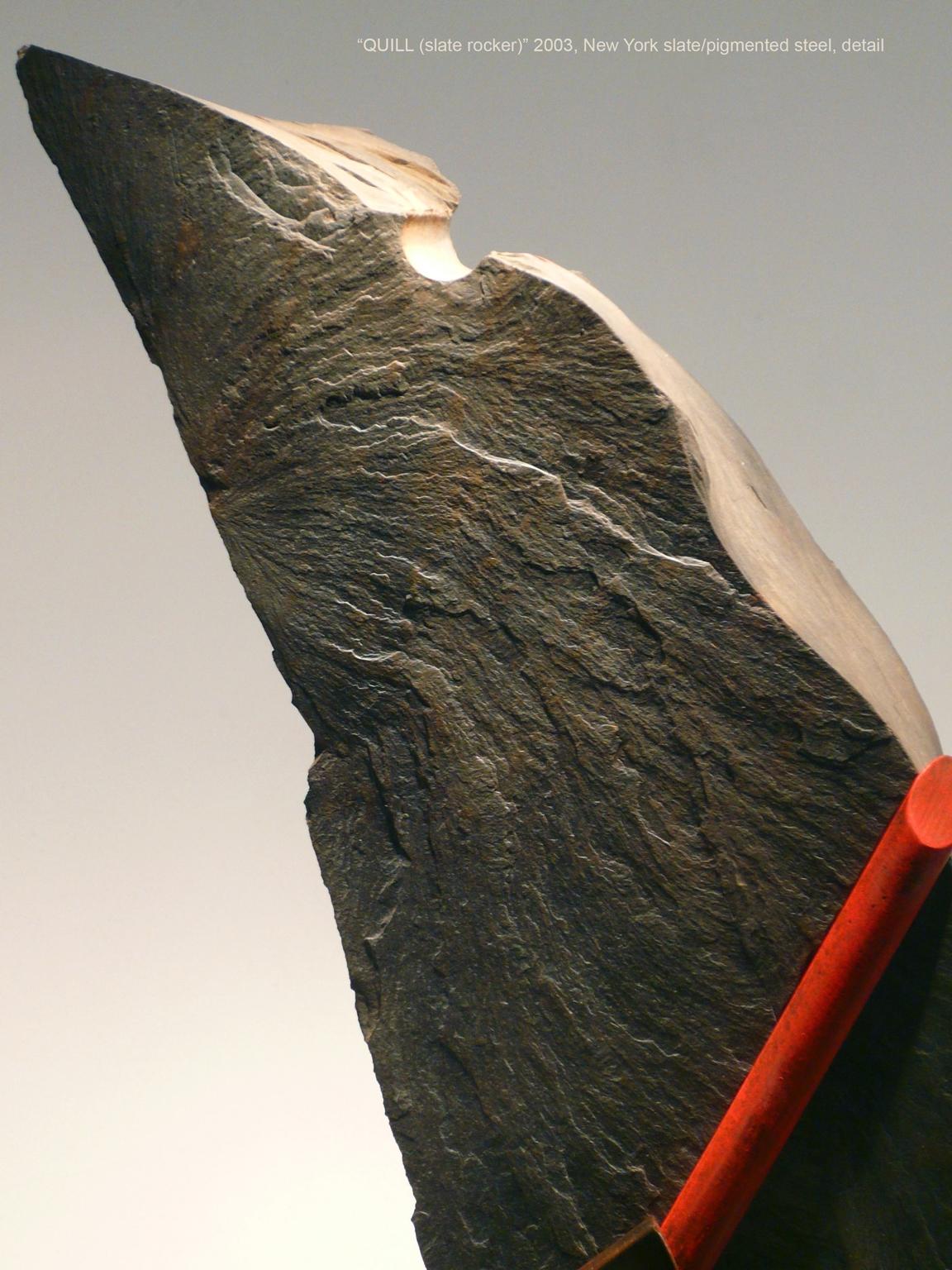 „QUILL II (Schaukelstuhl)“, abstrakte industrielle abstrakte Skulptur aus Metall und Stein (Grau), Abstract Sculpture, von John Van Alstine