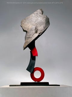 "ROCKSLIDE (Kyklos II)", Industrial Abstract Sculpture in Stone & Metal 