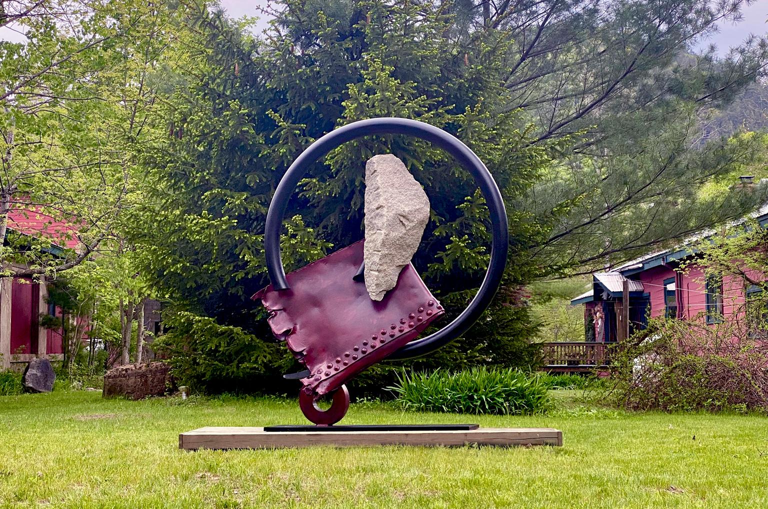 Sculpture industrielle, abstraite « Sisyphean Circle (hommage au major Taylor) » - Gris Abstract Sculpture par John Van Alstine