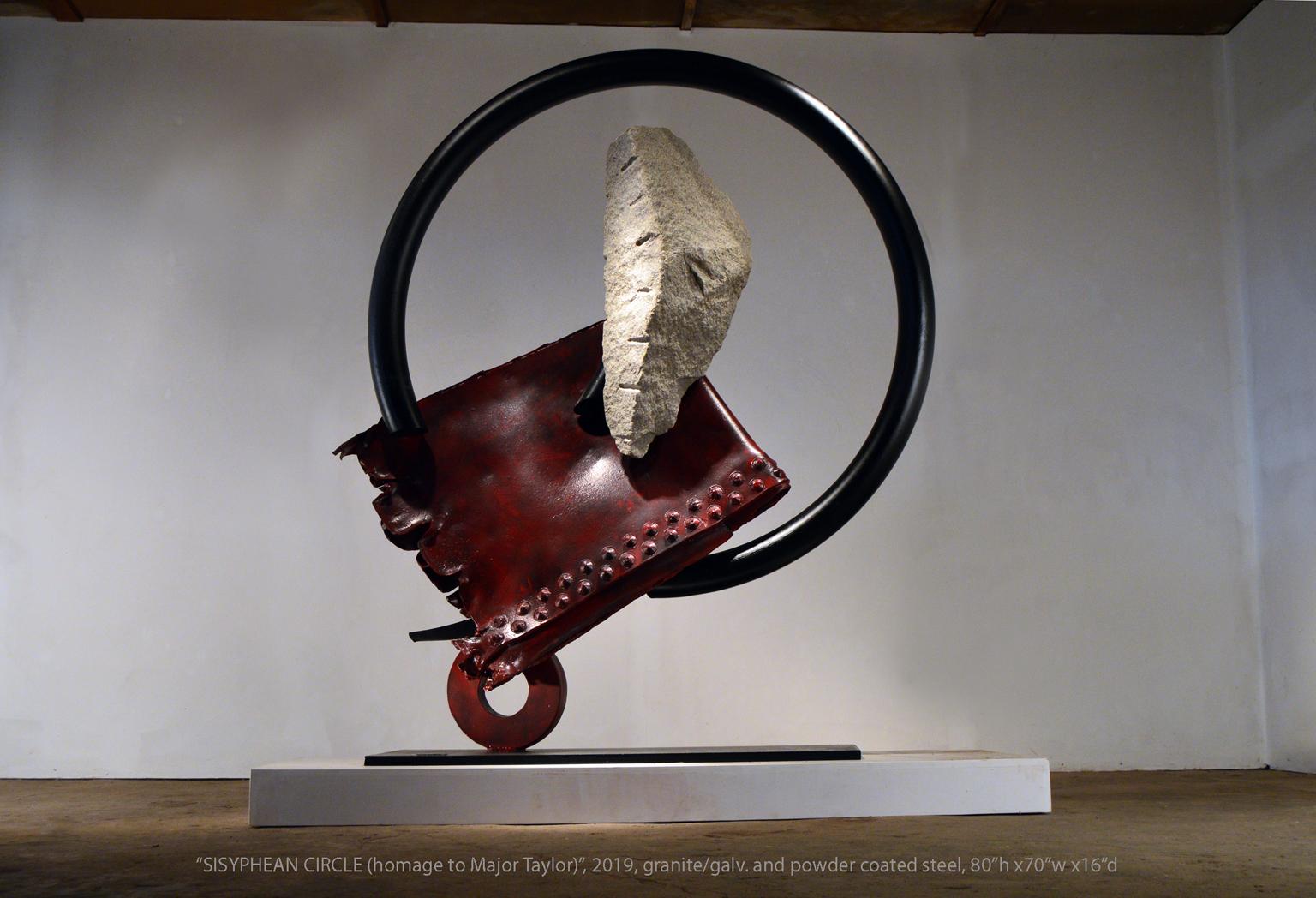 Abstract Sculpture John Van Alstine - Sculpture industrielle, abstraite « Sisyphean Circle (hommage au major Taylor) »