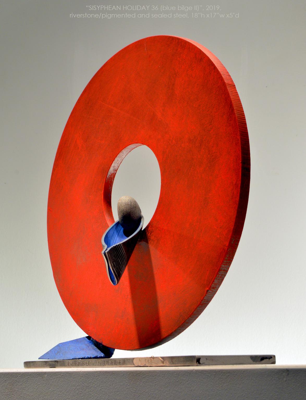 SISYPHEAN HOLIDAY 39, Abstract Sculpture, Stone, Metal, Steel, Industrial, Red  2