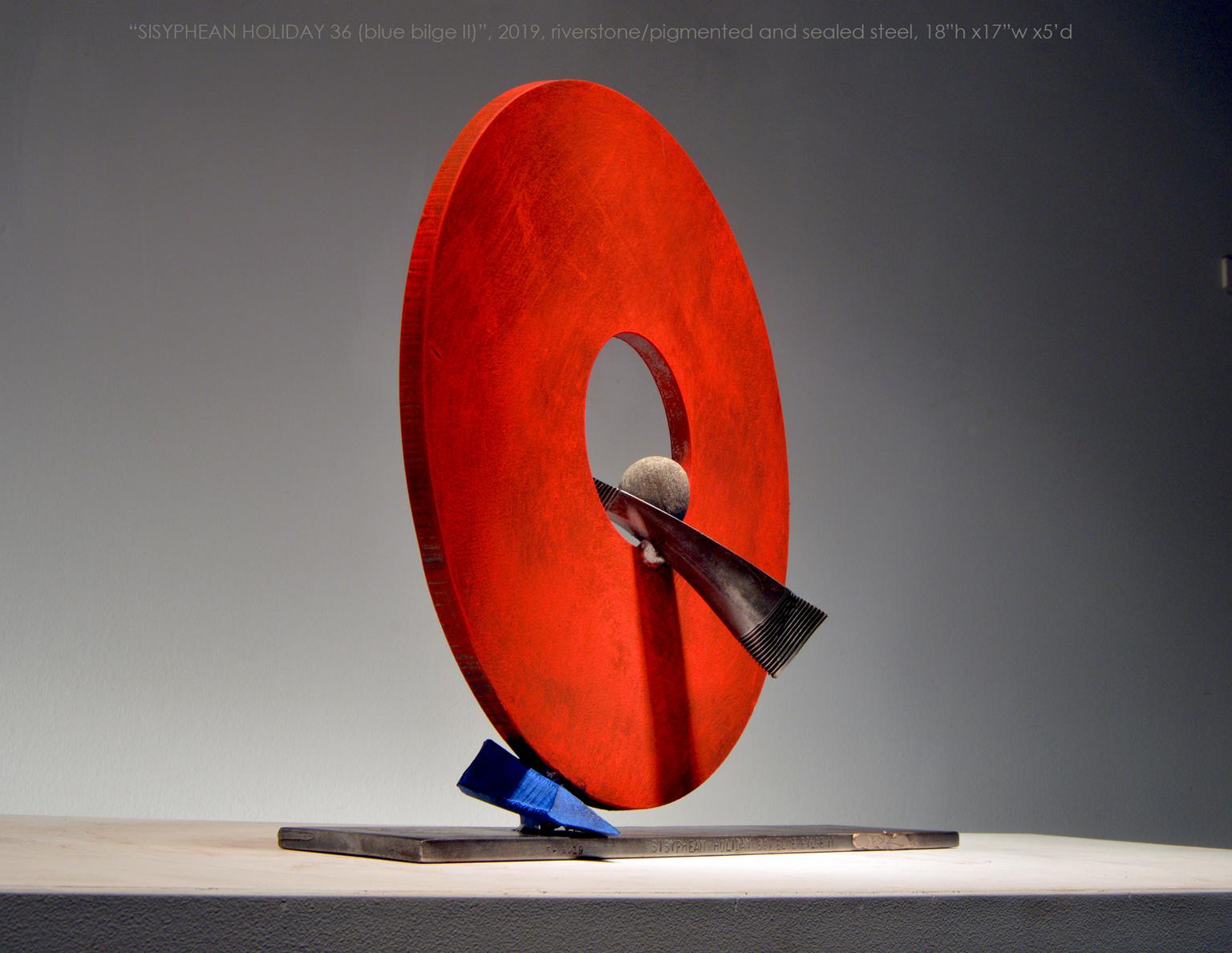 SISYPHEAN HOLIDAY 39, Abstract Sculpture, Stone, Metal, Steel, Industrial, Red  3