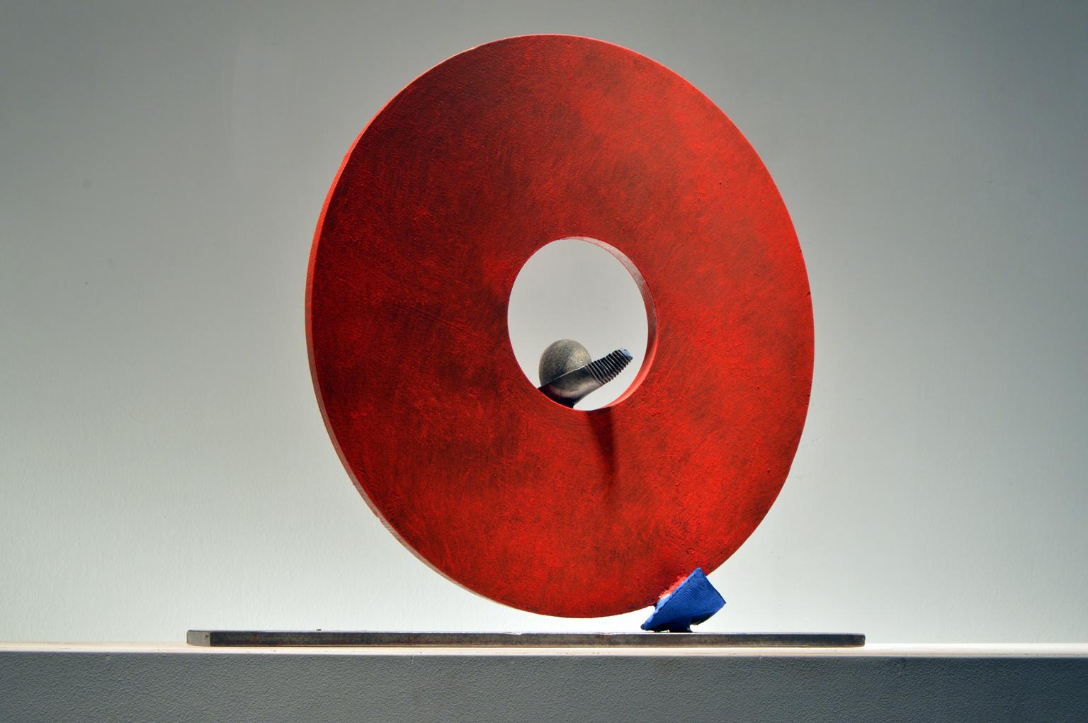 SISYPHEAN HOLIDAY 39, Abstract Sculpture, Stone, Metal, Steel, Industrial, Red  4