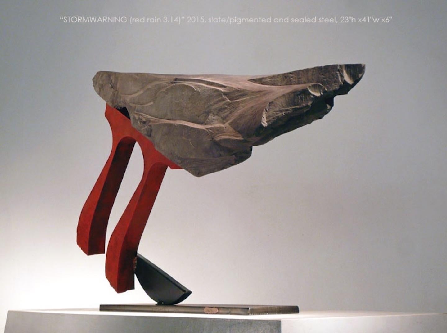 Stormwarning V (Red Rain 3.14) - Gray Abstract Sculpture by John Van Alstine