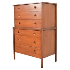 John Van Koert Counterpoint Mid-Century Modern Walnut Highboy Dresser, 1950s