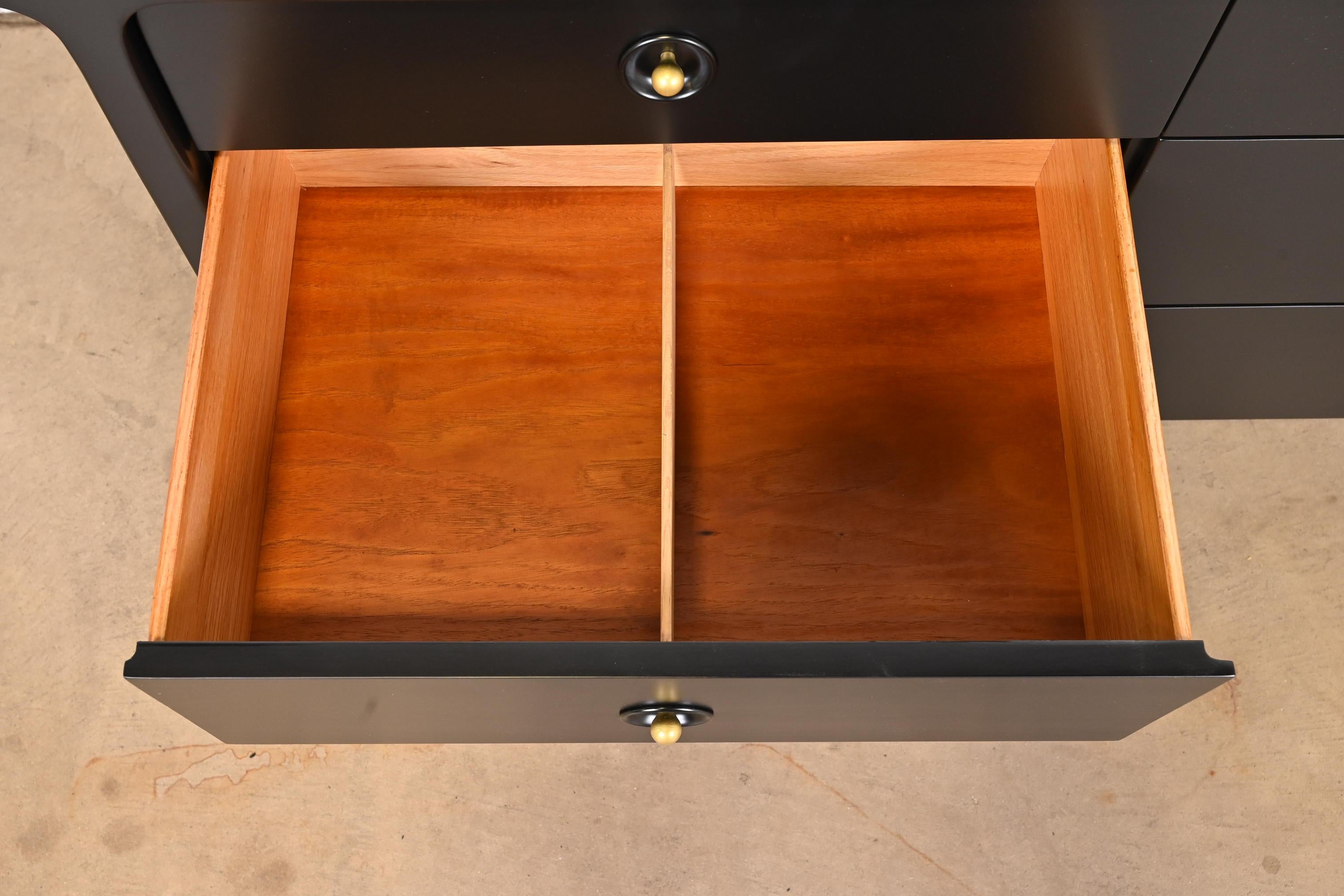 John Van Koert for Drexel Black Lacquered Double Dresser, Newly Refinished 4