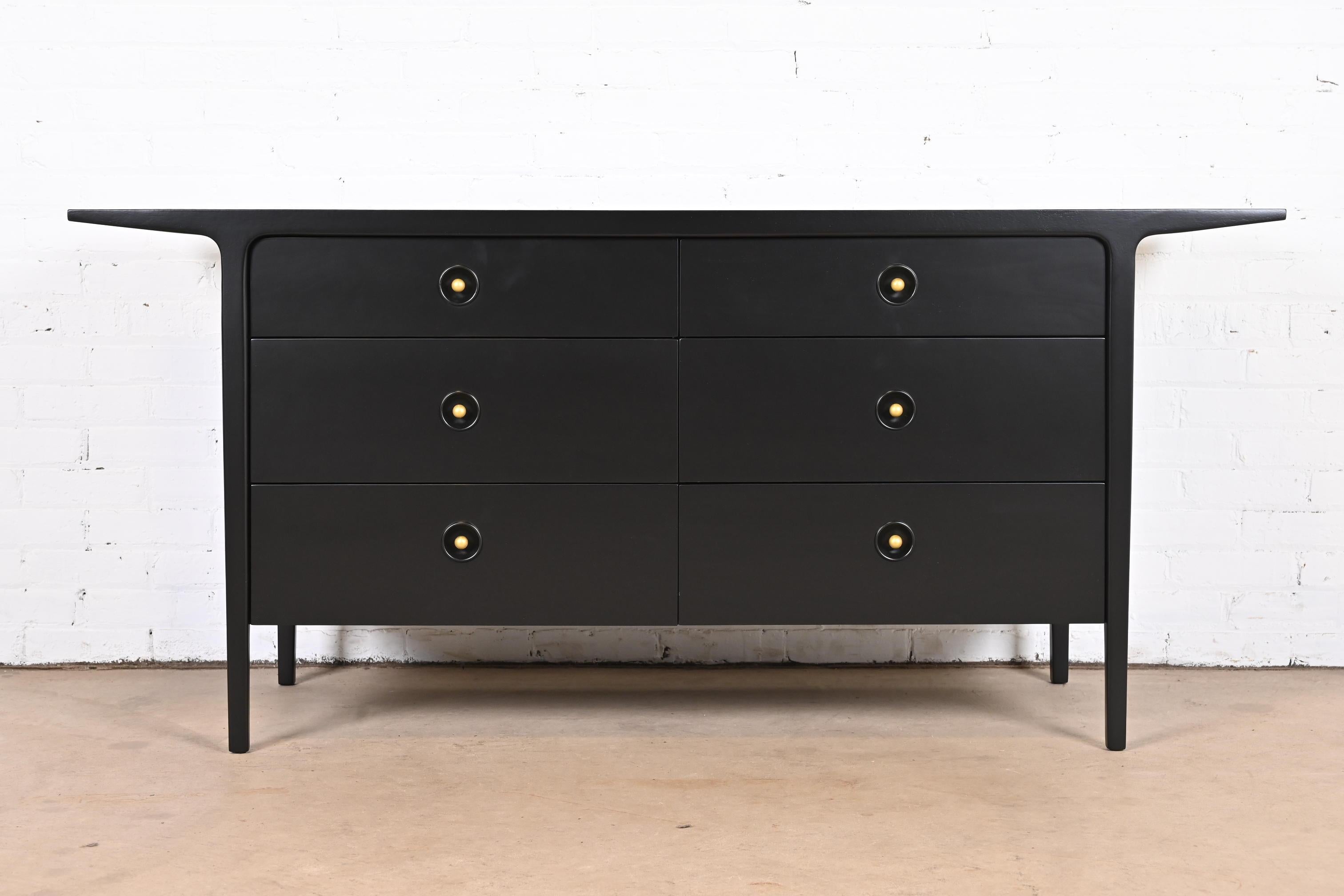 Mid-Century Modern John Van Koert for Drexel Black Lacquered Double Dresser, Newly Refinished