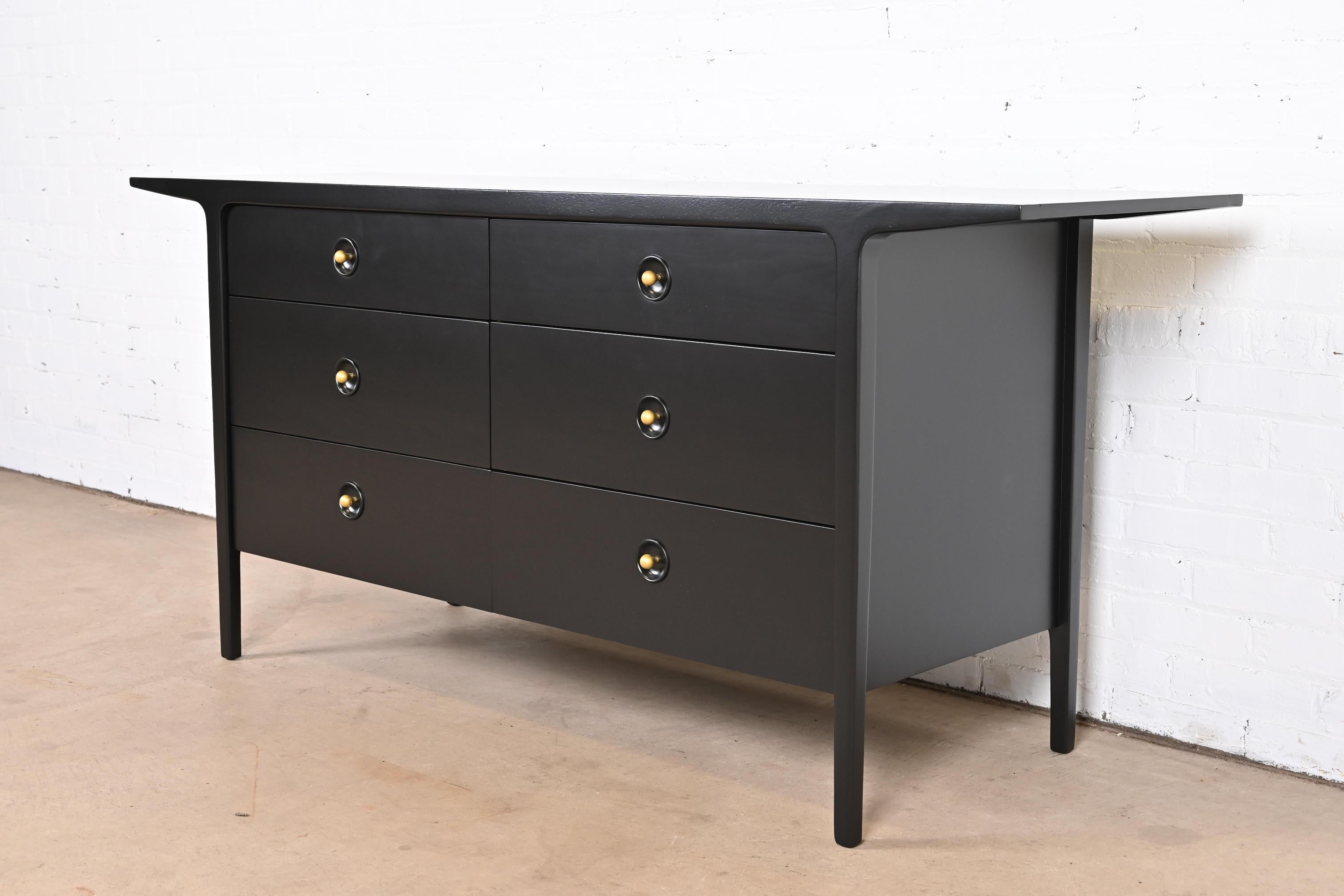 American John Van Koert for Drexel Black Lacquered Double Dresser, Newly Refinished