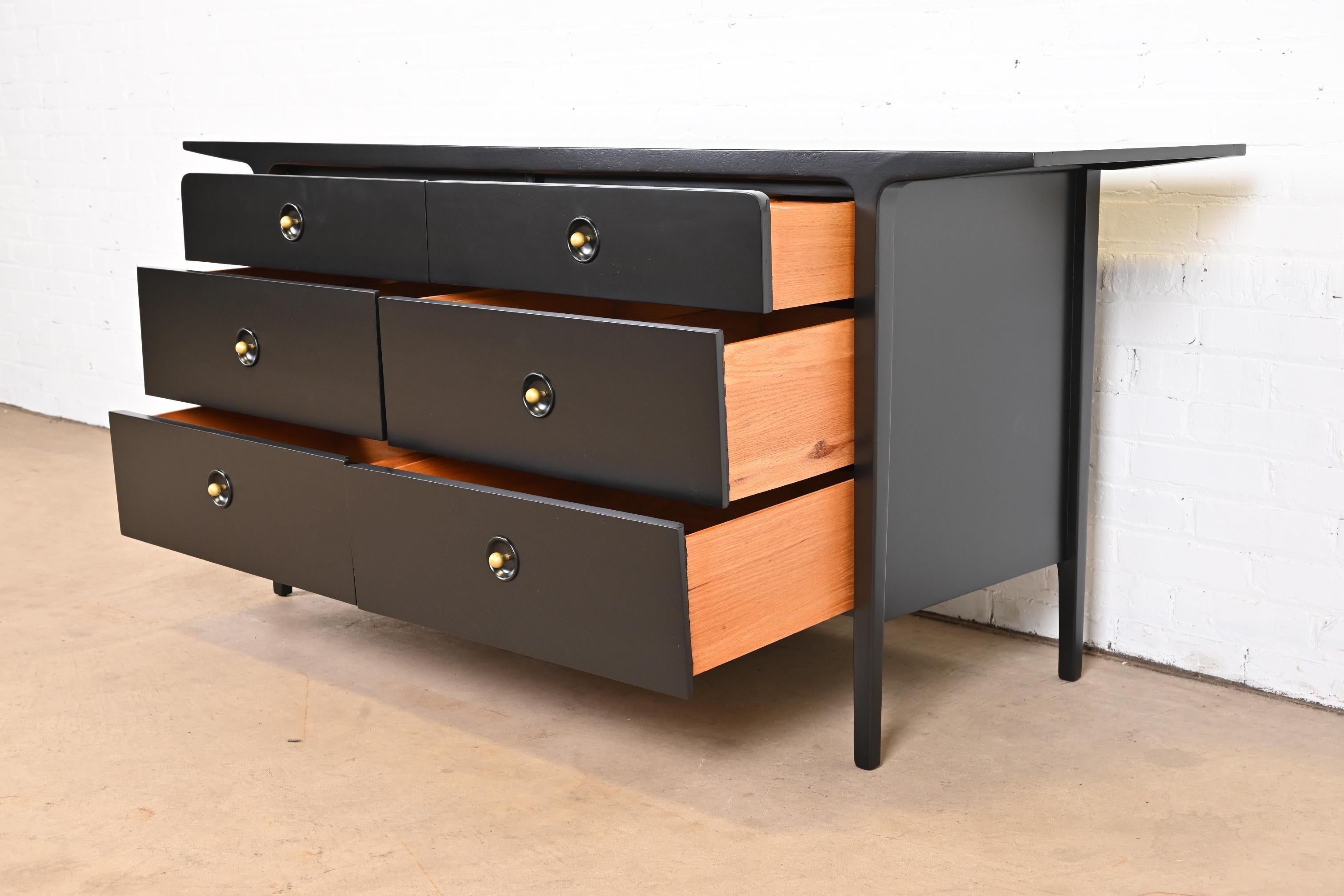 John Van Koert for Drexel Black Lacquered Double Dresser, Newly Refinished 2