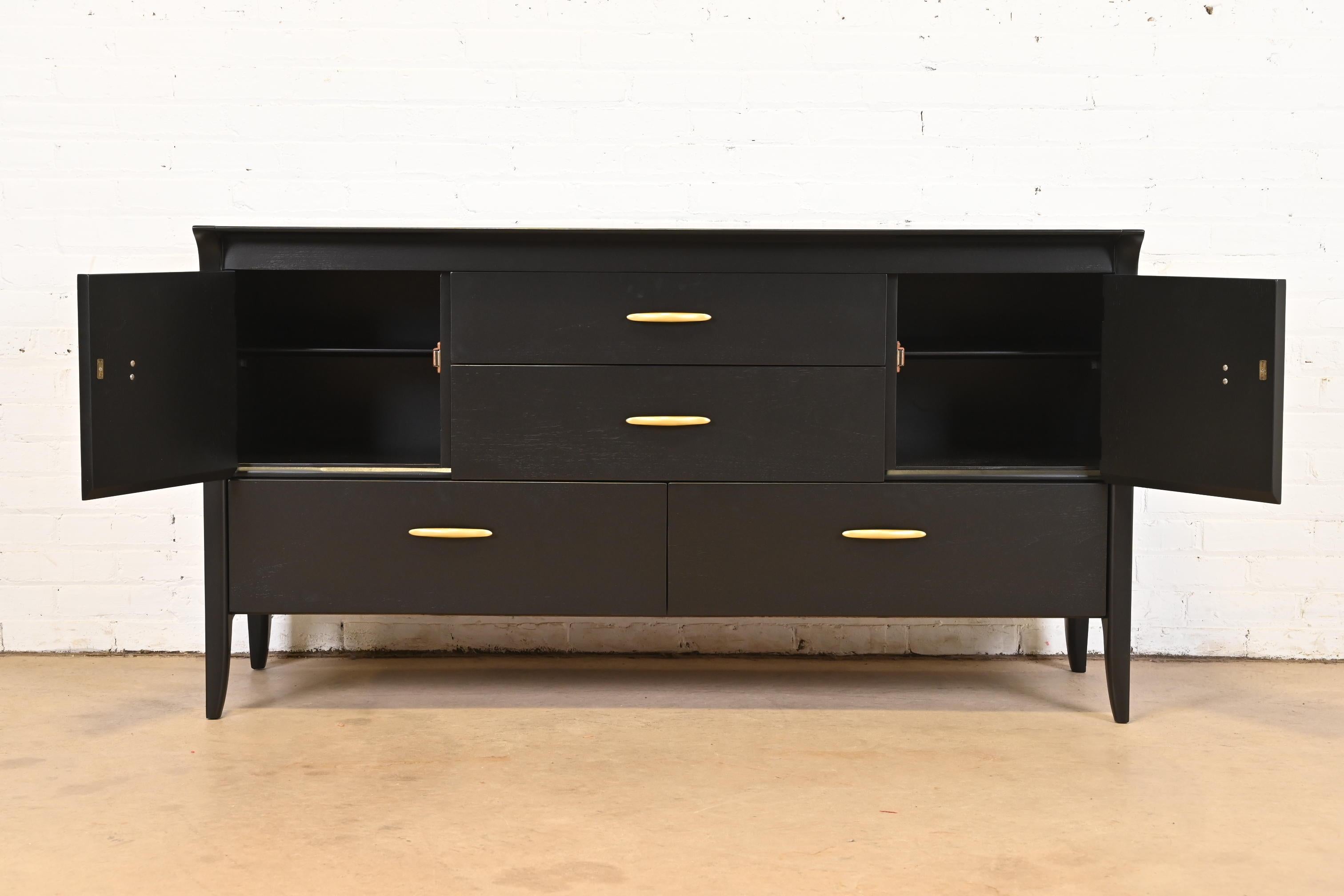 John Van Koert for Drexel Black Lacquered Dresser or Credenza, Newly Refinished For Sale 5