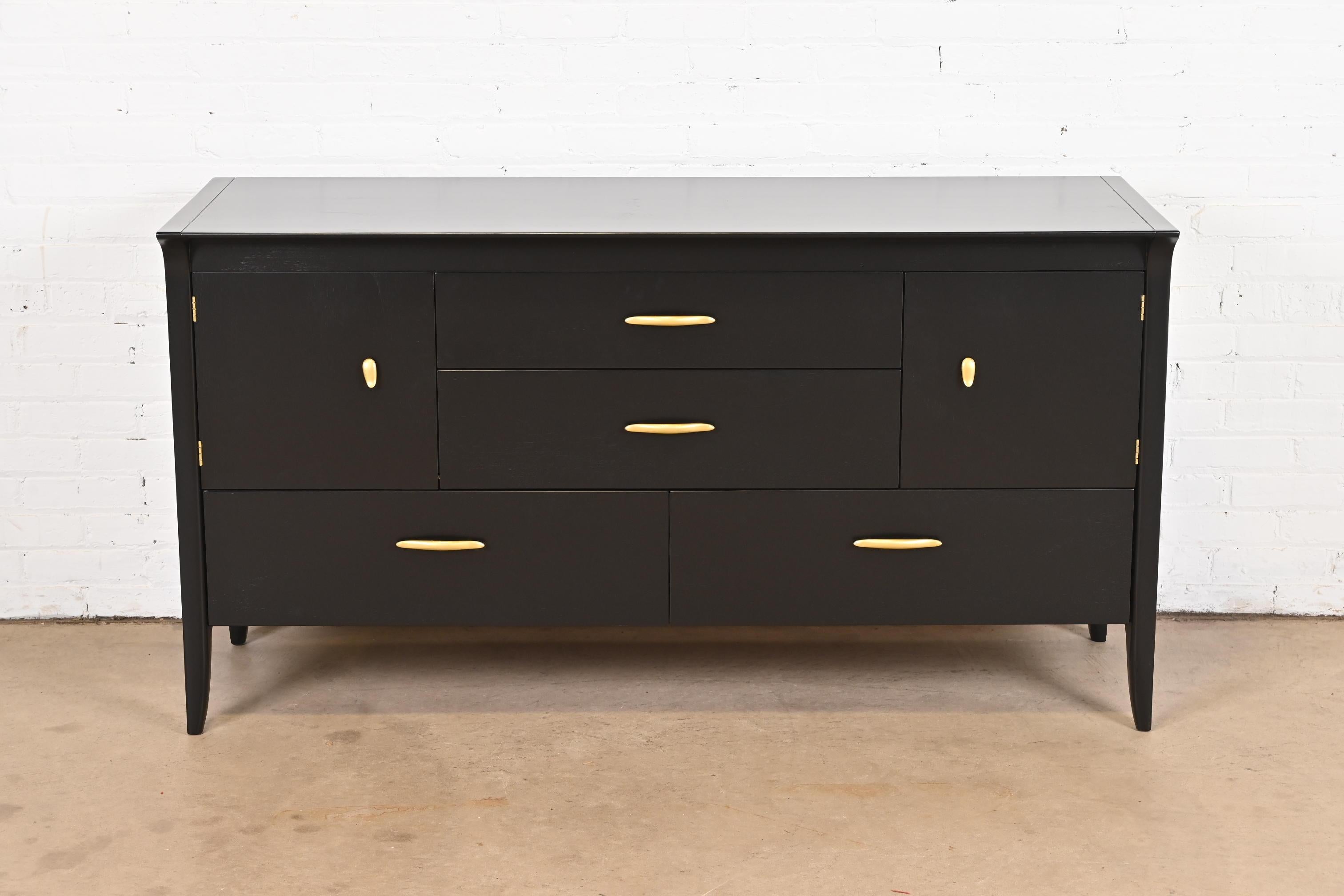 Mid-Century Modern John Van Koert for Drexel Black Lacquered Dresser or Credenza, Newly Refinished For Sale