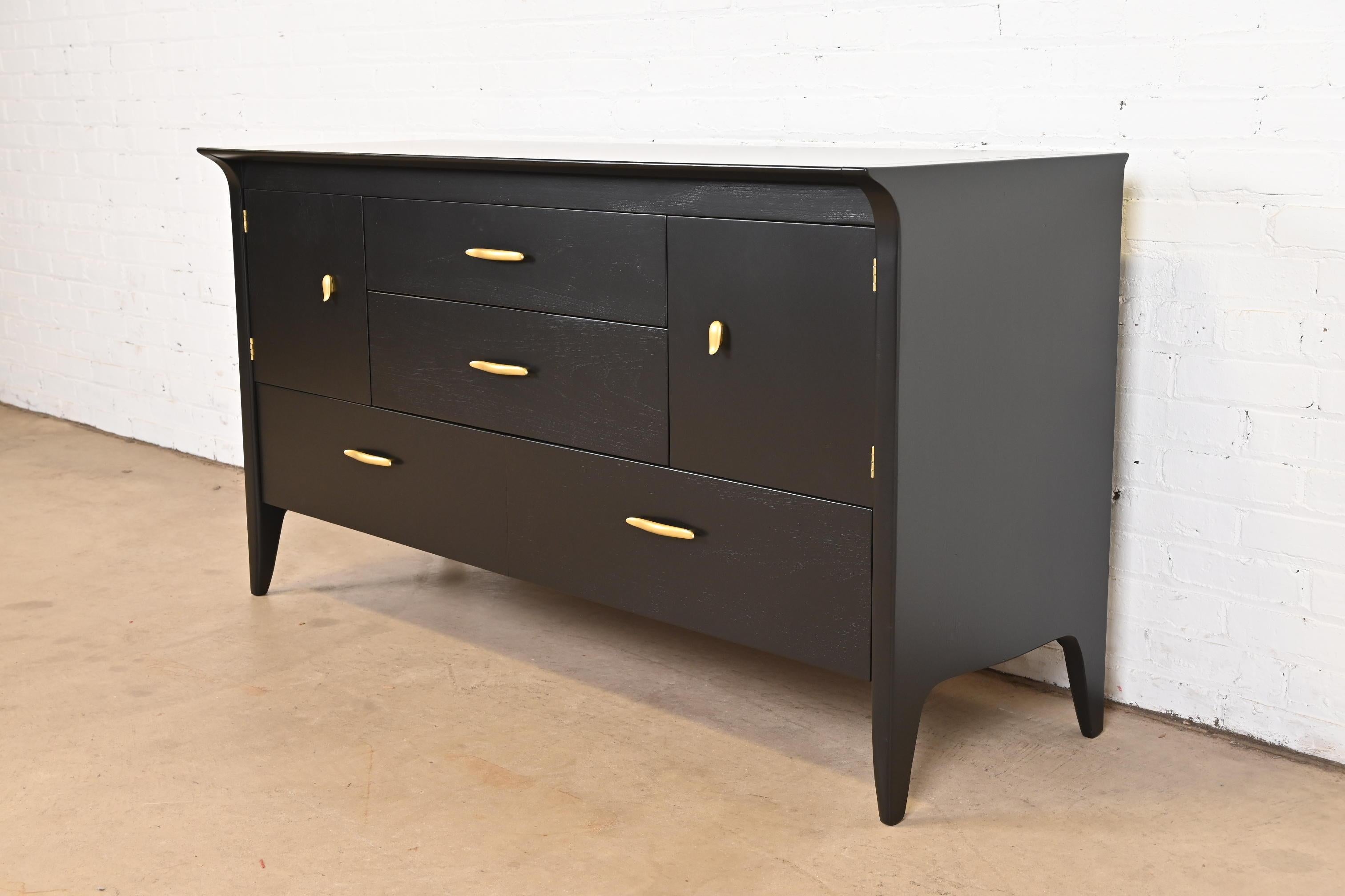 American John Van Koert for Drexel Black Lacquered Dresser or Credenza, Newly Refinished For Sale