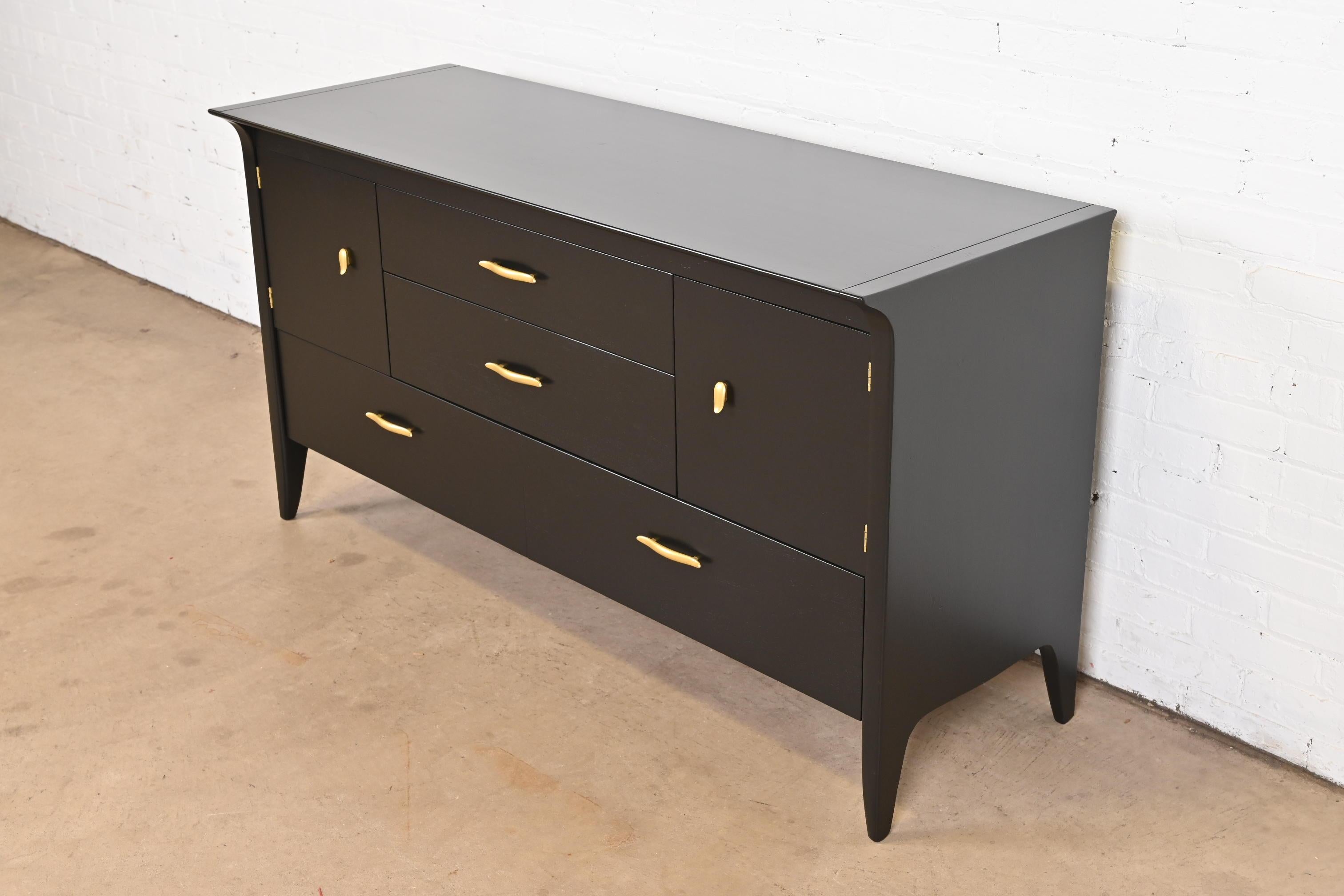 John Van Koert for Drexel Black Lacquered Dresser or Credenza, Newly Refinished In Good Condition For Sale In South Bend, IN
