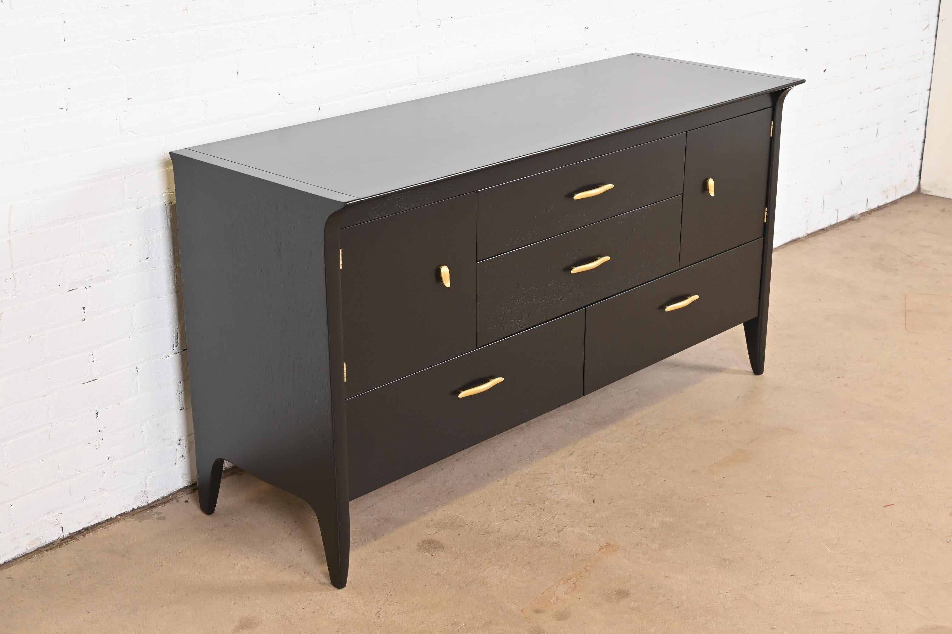 Mid-20th Century John Van Koert for Drexel Black Lacquered Dresser or Credenza, Newly Refinished For Sale