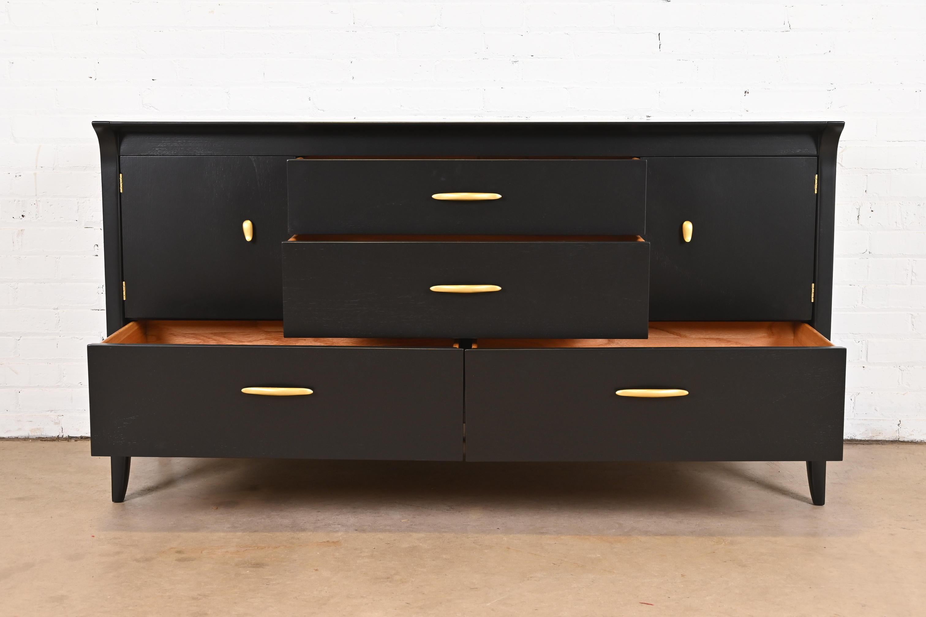 John Van Koert for Drexel Black Lacquered Dresser or Credenza, Newly Refinished For Sale 1