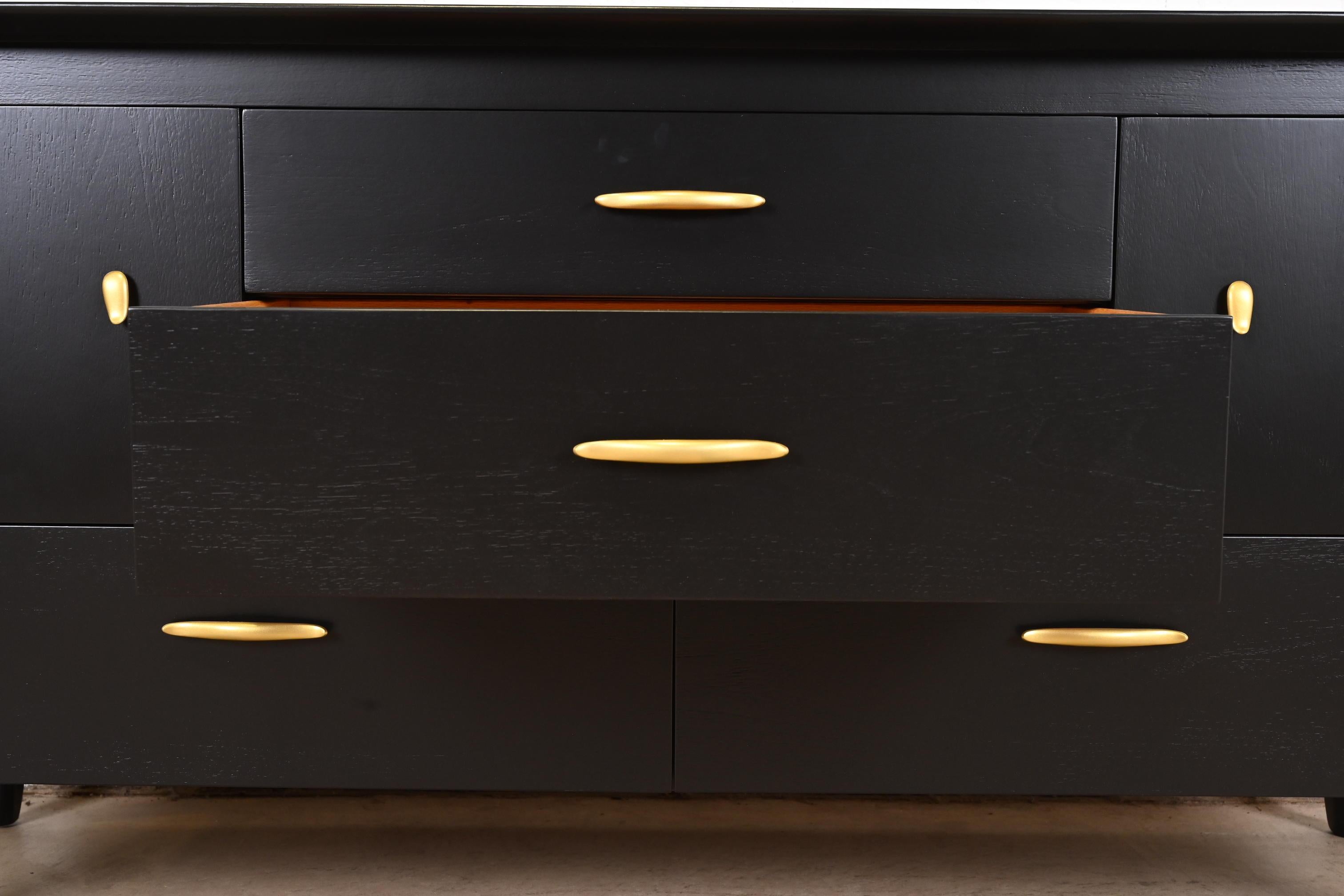 John Van Koert for Drexel Black Lacquered Dresser or Credenza, Newly Refinished For Sale 2