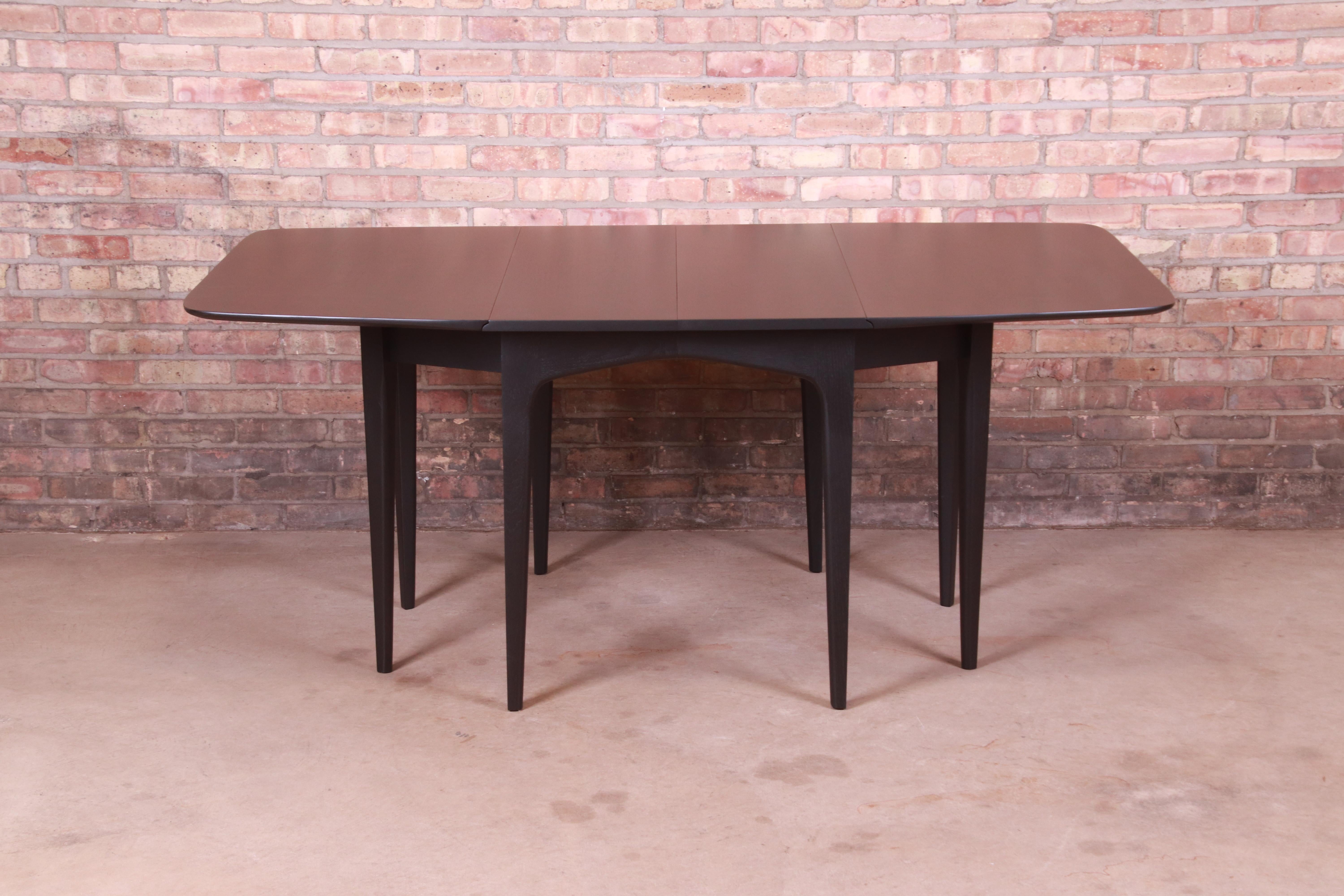 John Van Koert for Drexel Black Lacquered Extension Dining Table, Refinished 3