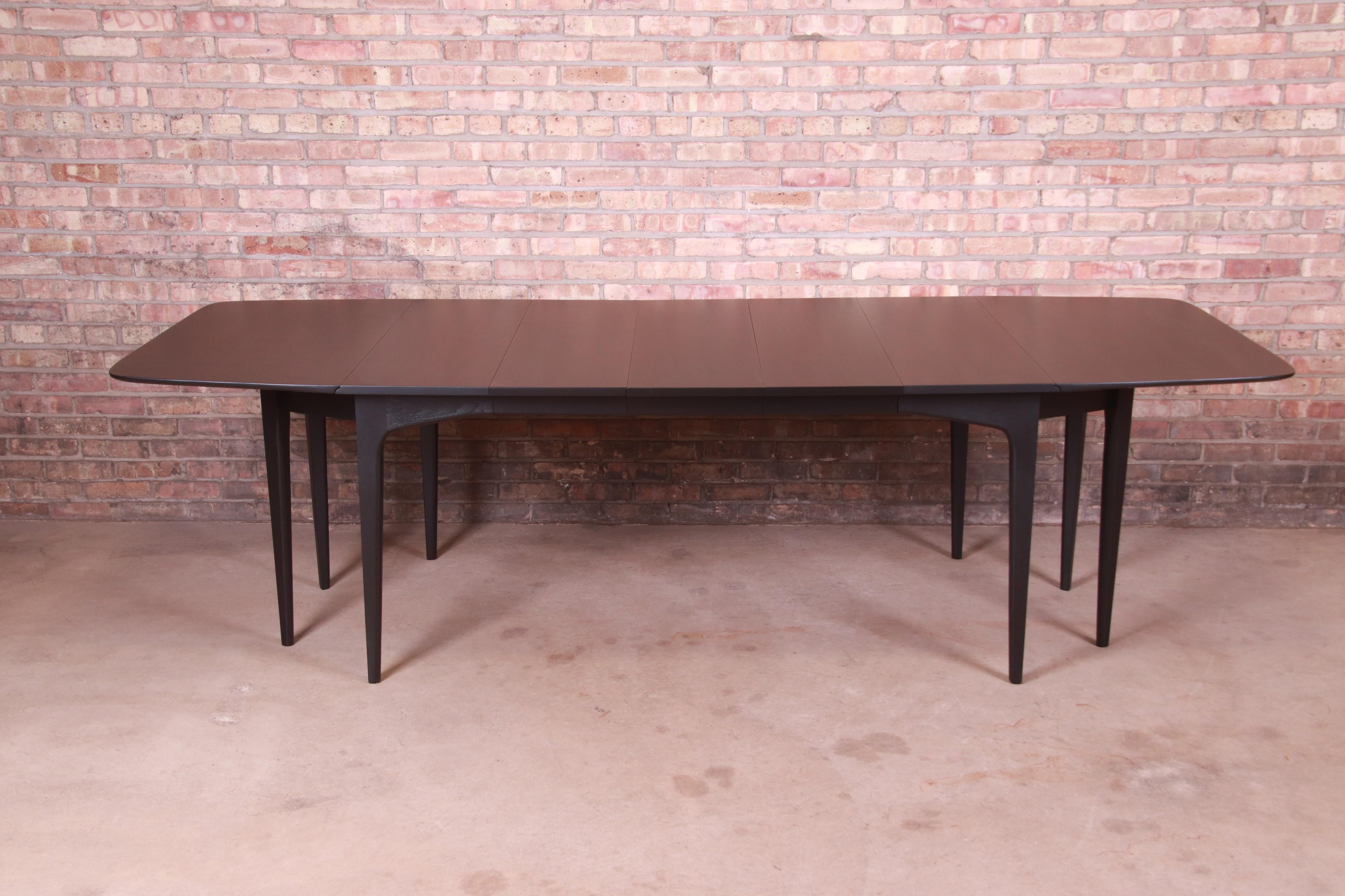 Mid-Century Modern John Van Koert for Drexel Black Lacquered Extension Dining Table, Refinished