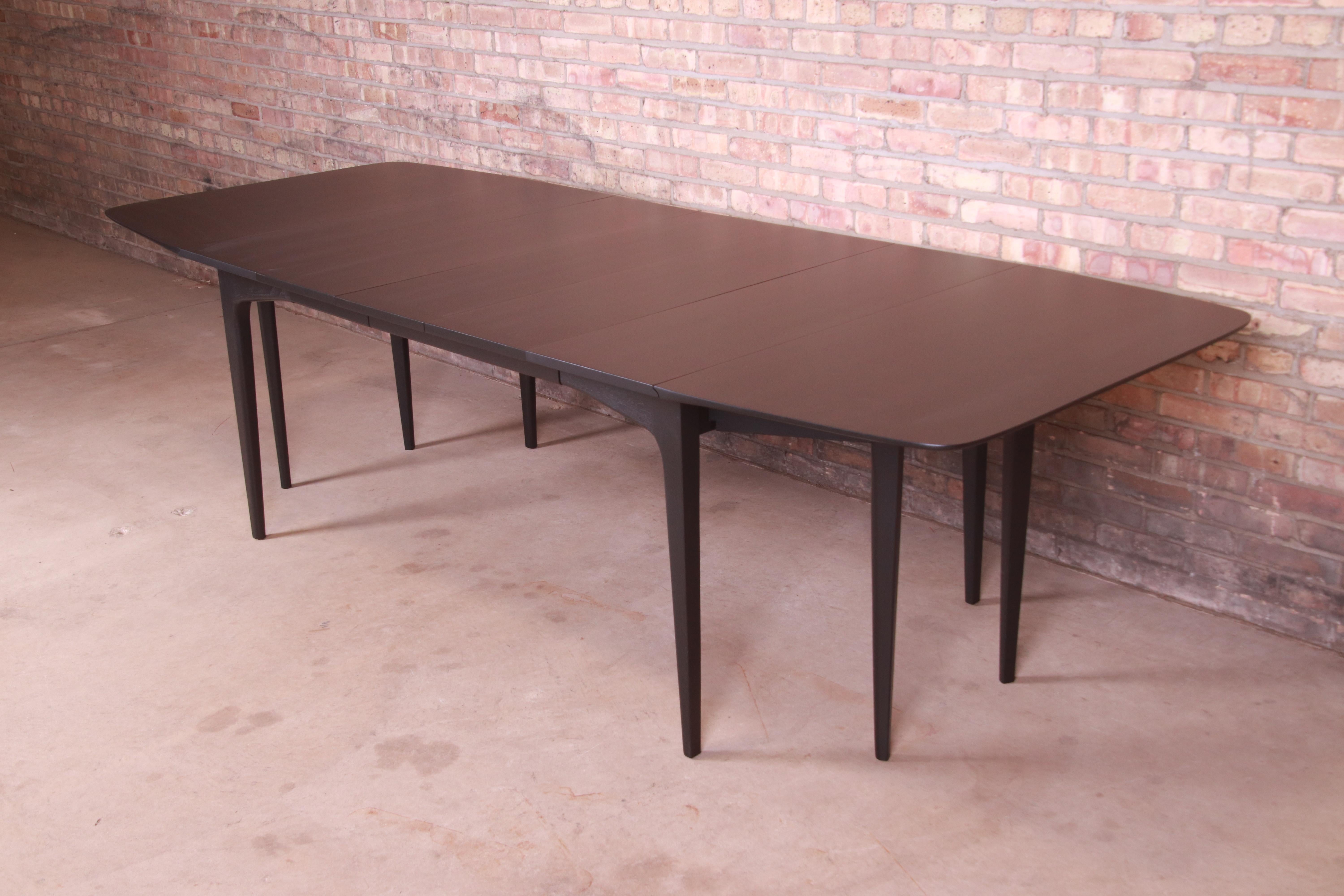 American John Van Koert for Drexel Black Lacquered Extension Dining Table, Refinished