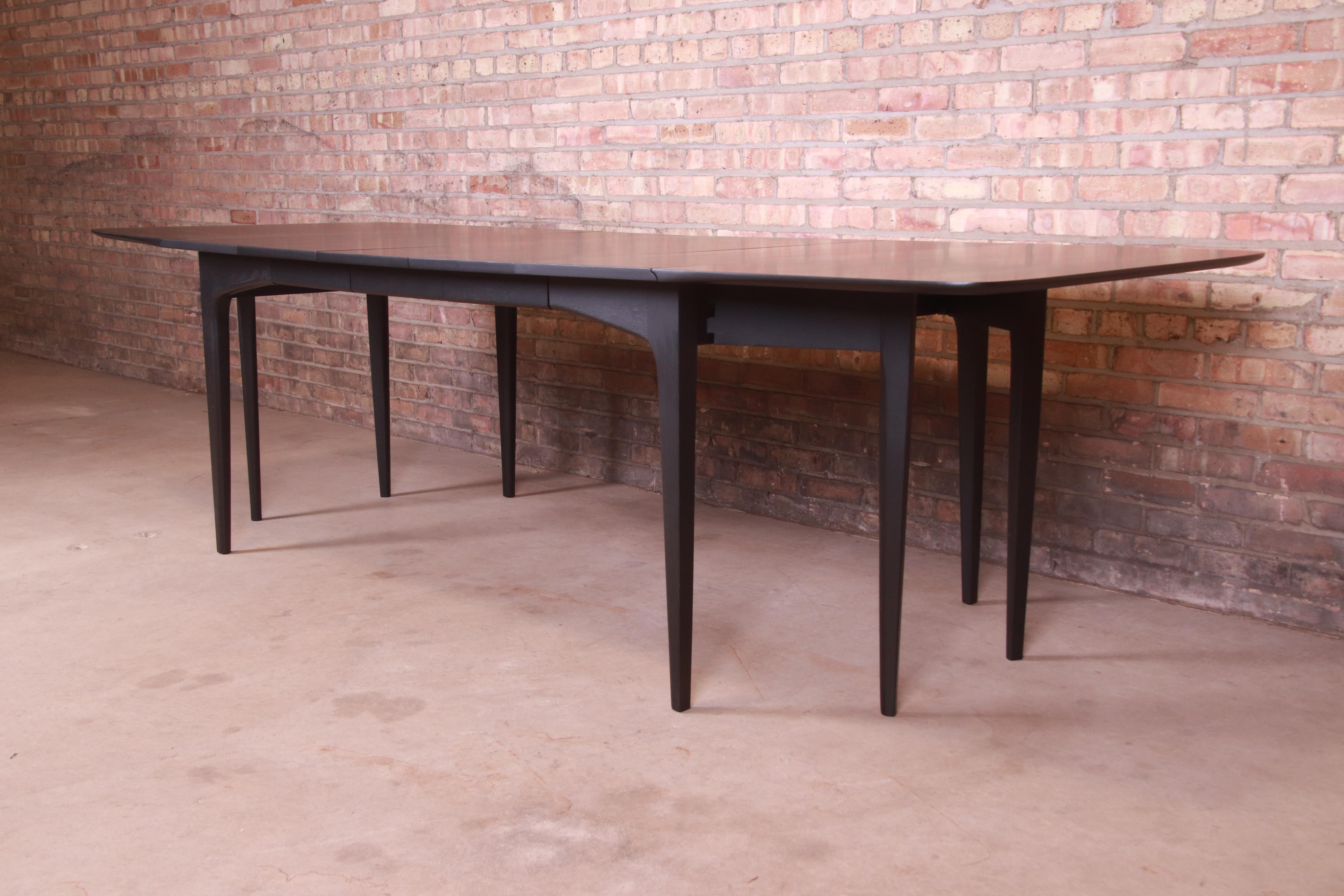 John Van Koert for Drexel Black Lacquered Extension Dining Table, Refinished In Good Condition In South Bend, IN