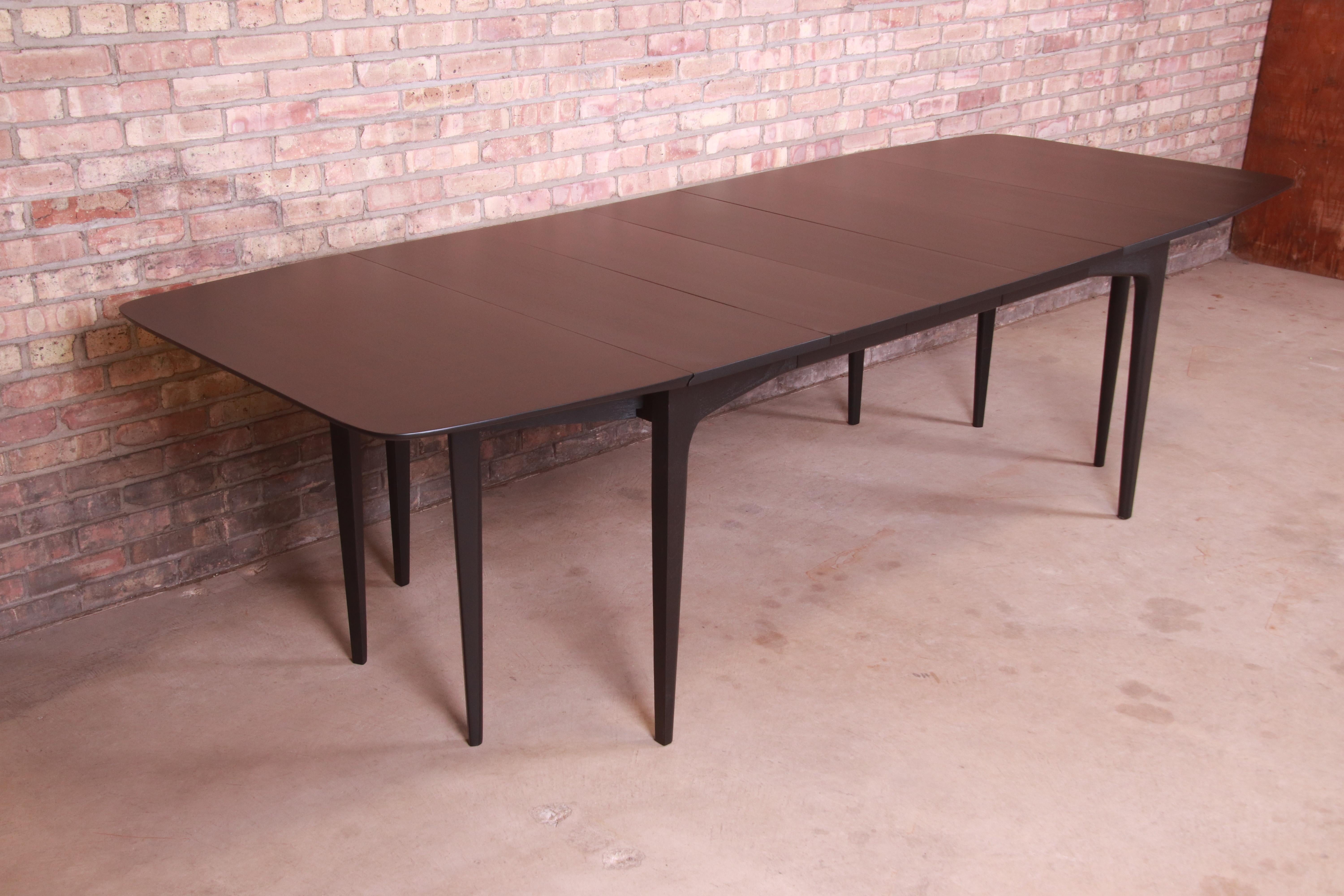 Mid-20th Century John Van Koert for Drexel Black Lacquered Extension Dining Table, Refinished