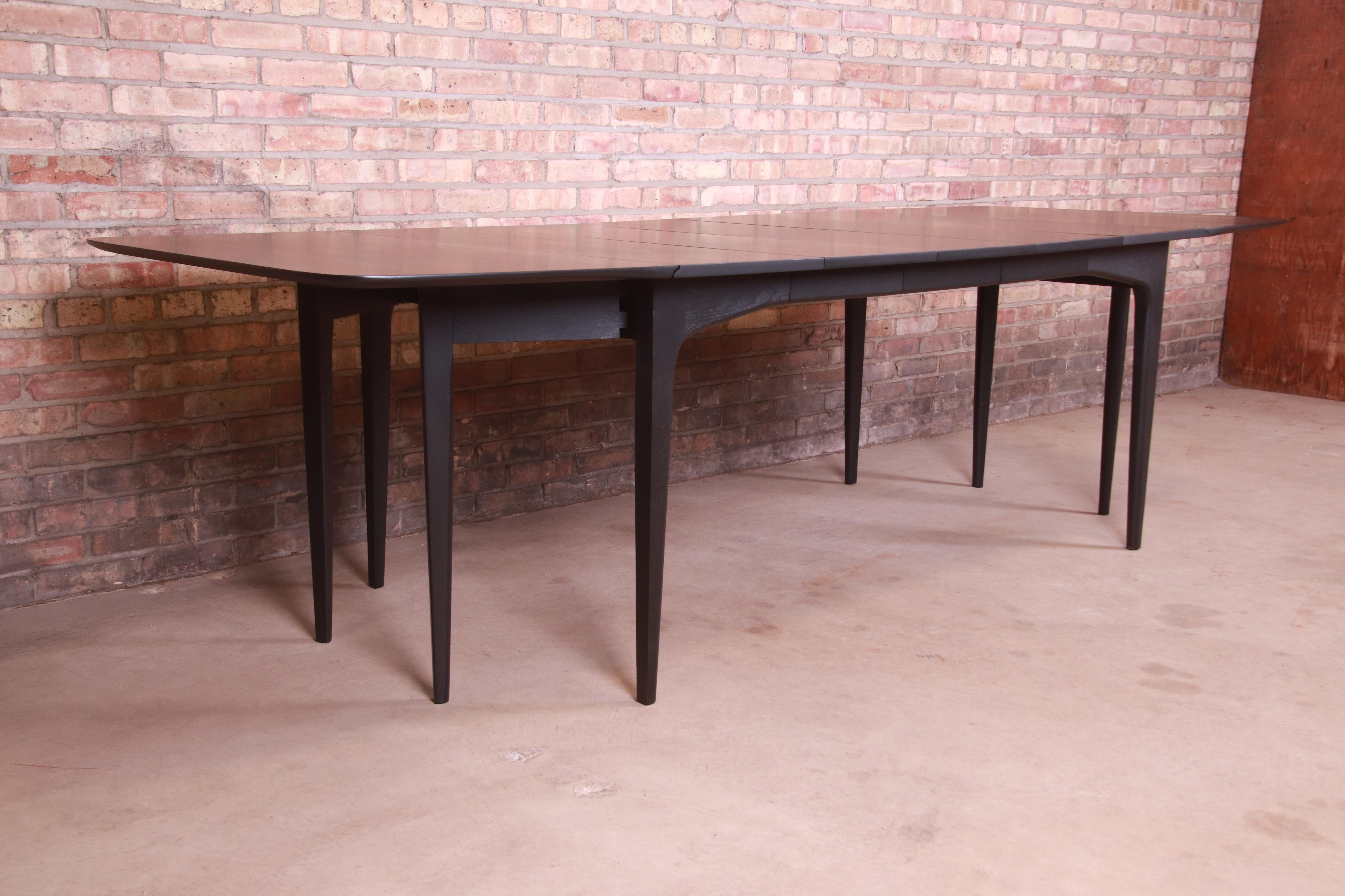 Walnut John Van Koert for Drexel Black Lacquered Extension Dining Table, Refinished
