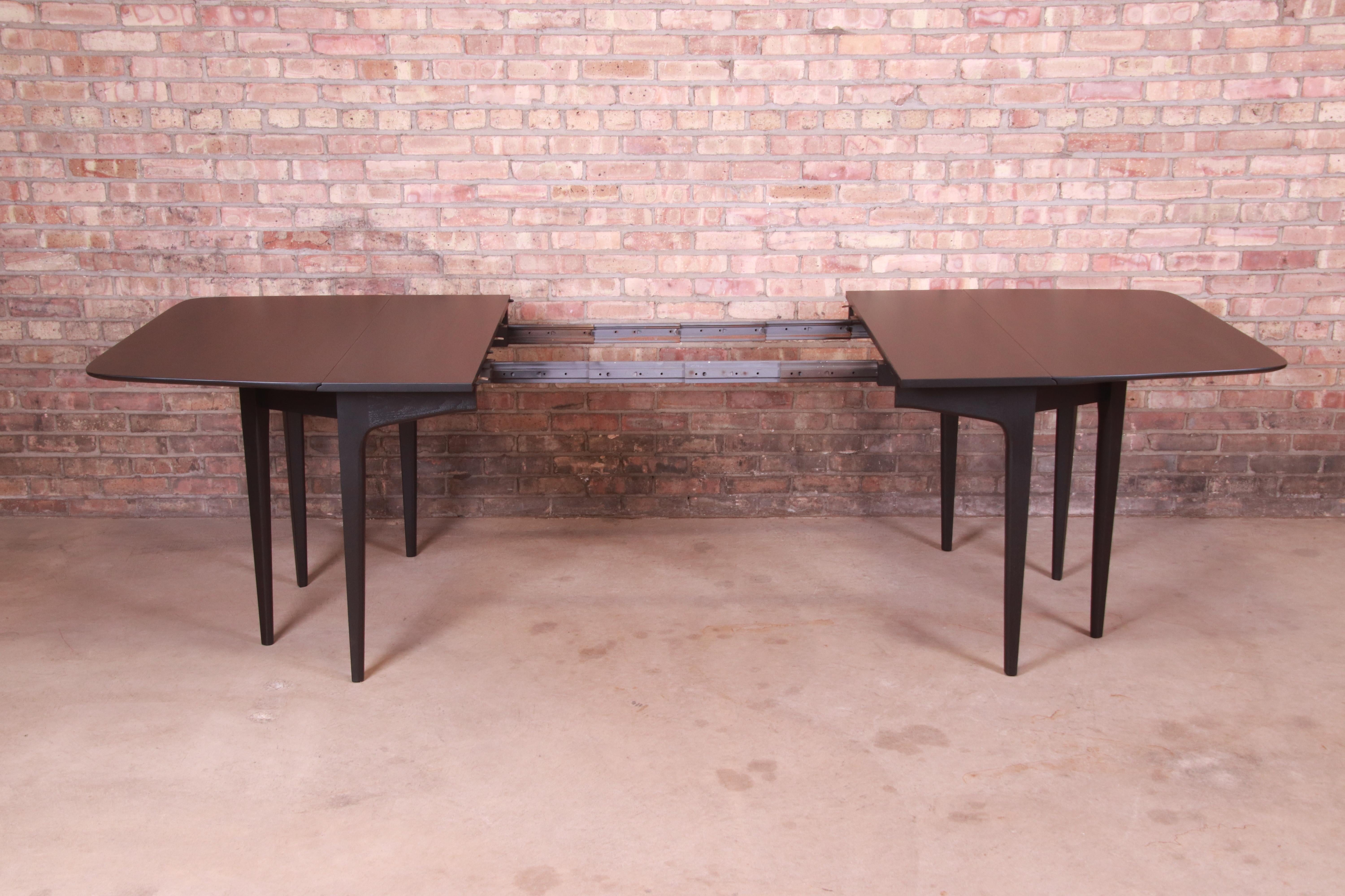 John Van Koert for Drexel Black Lacquered Extension Dining Table, Refinished 2