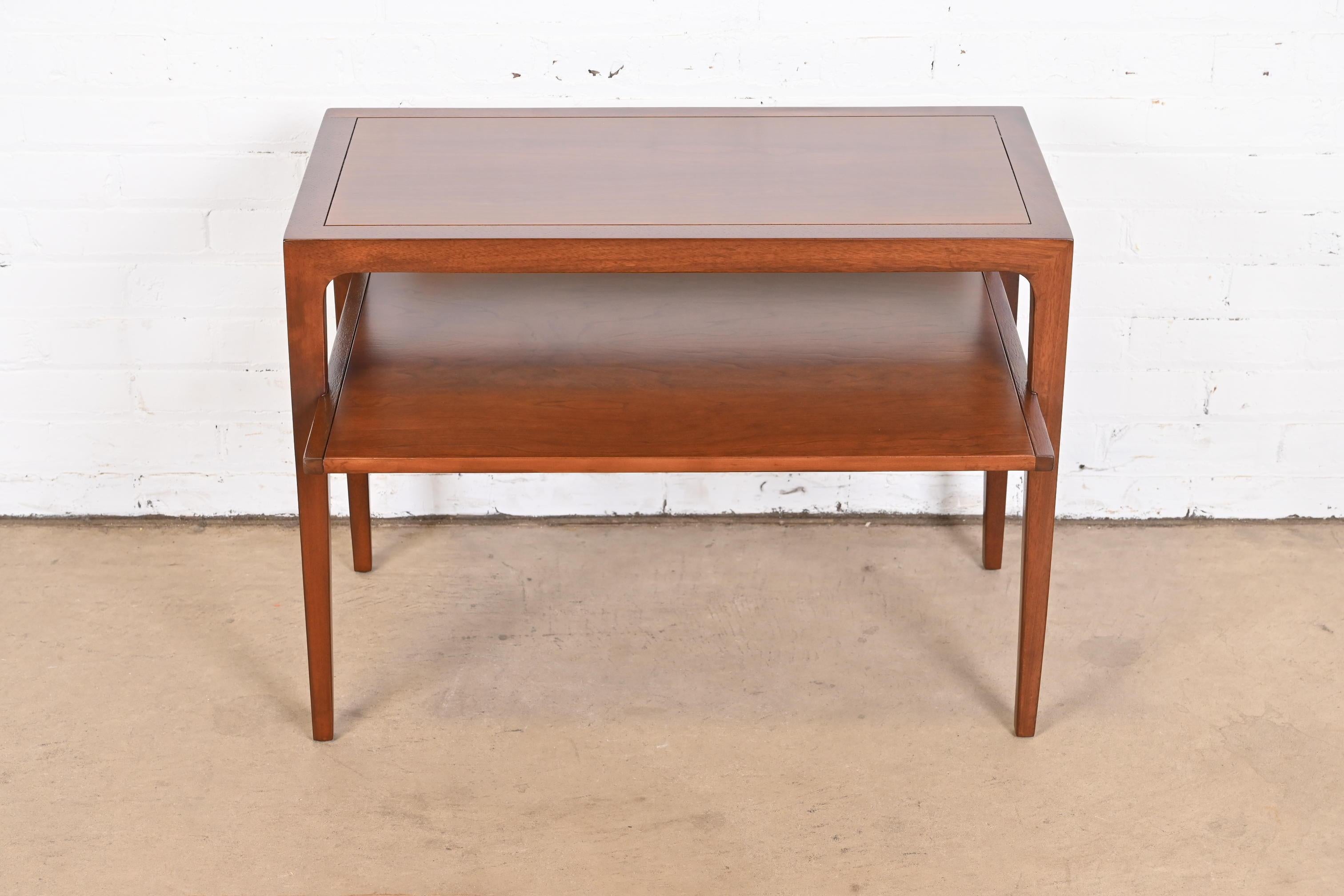 American John Van Koert for Drexel Cherry Wood Two-Tier Side Table, Newly Refinished For Sale