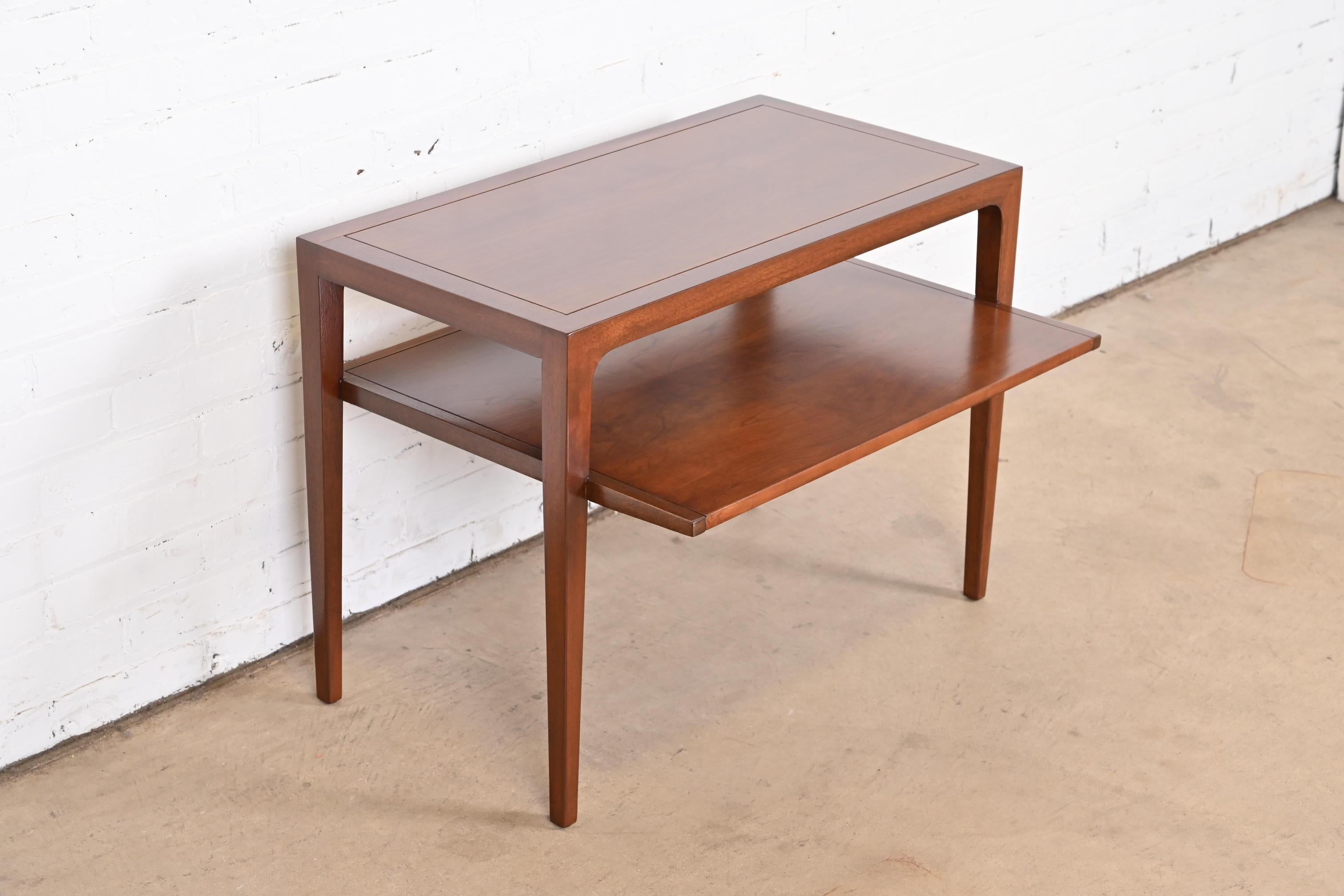 Mid-20th Century John Van Koert for Drexel Cherry Wood Two-Tier Side Table, Newly Refinished For Sale