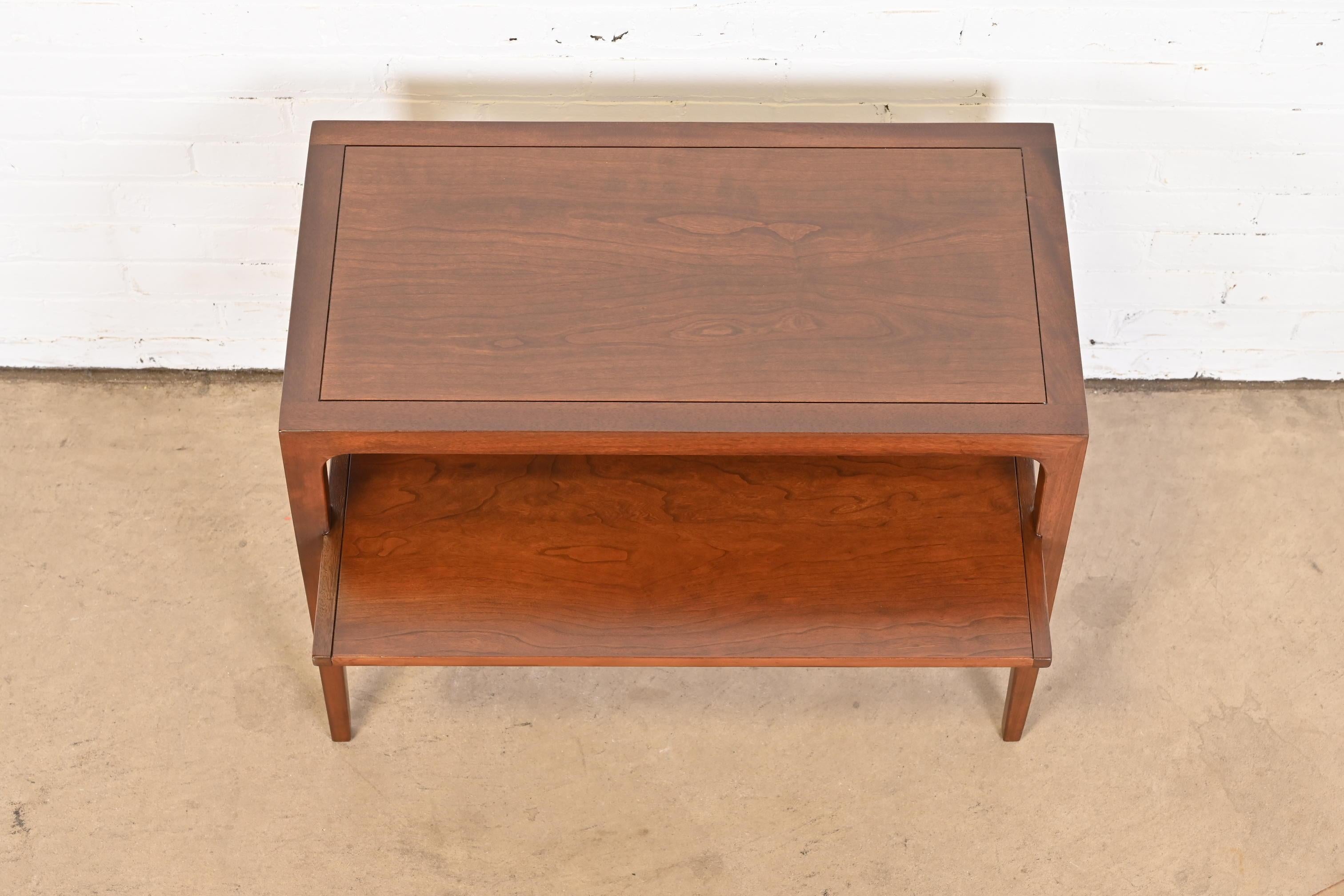 John Van Koert for Drexel Cherry Wood Two-Tier Side Table, Newly Refinished For Sale 2