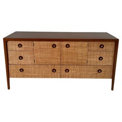 Used John Van Koert for Drexel Counterpoint Mahogany and Grasscloth Credenza Dresser