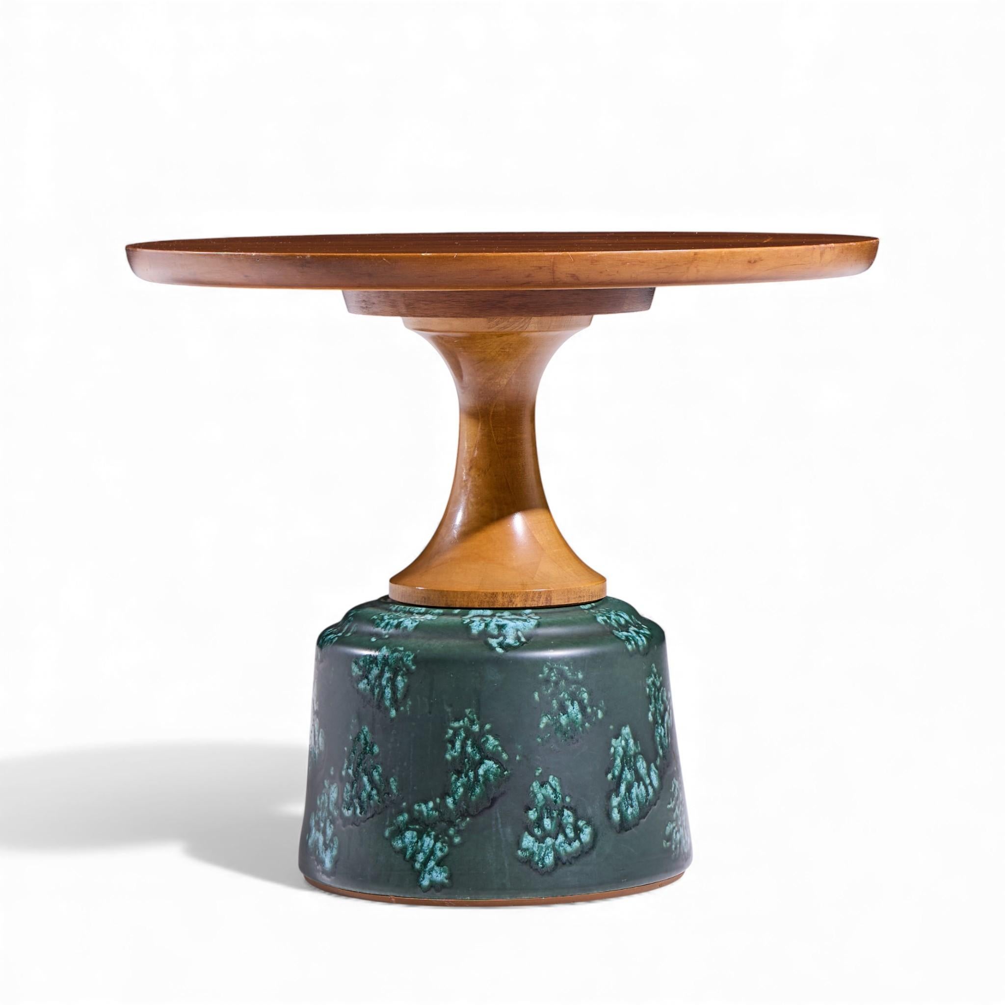 American John Van Koert for Drexel Green Ceramic and Walnut Side End Tables - Pair For Sale
