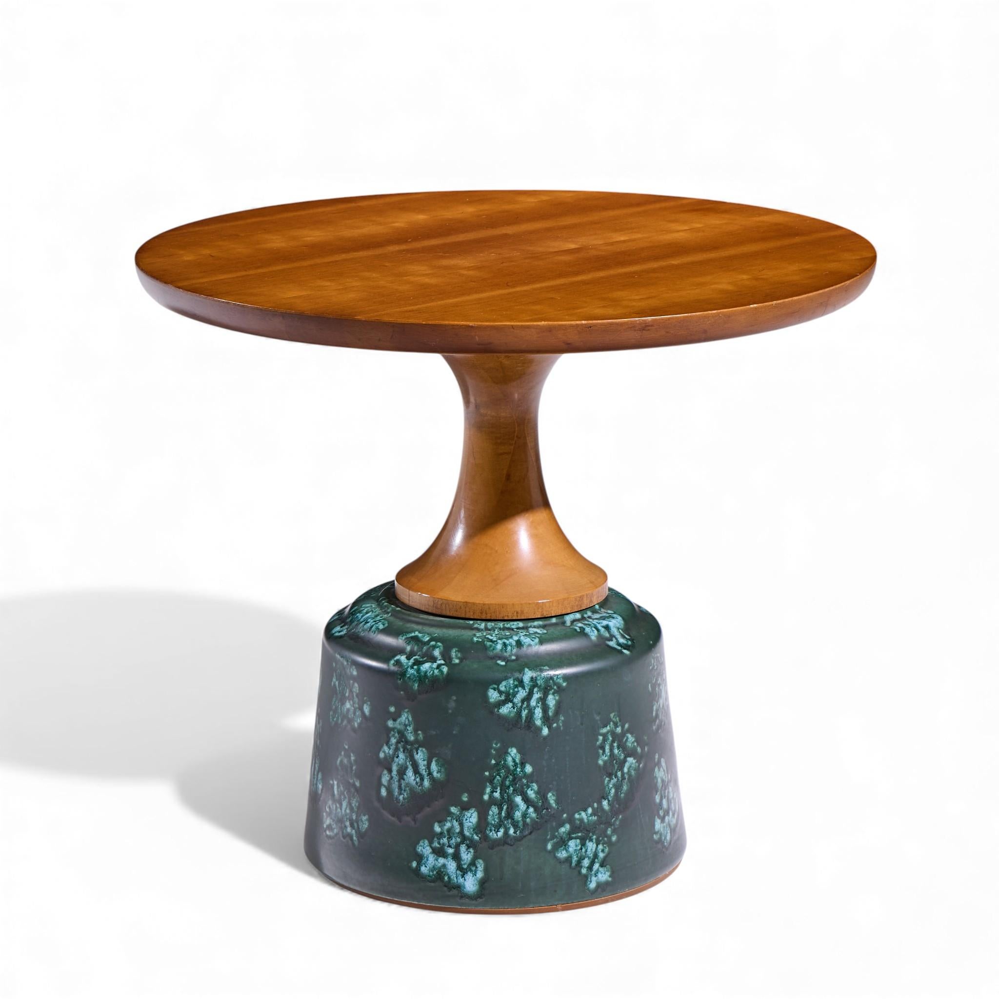20th Century John Van Koert for Drexel Green Ceramic and Walnut Side End Tables - Pair For Sale