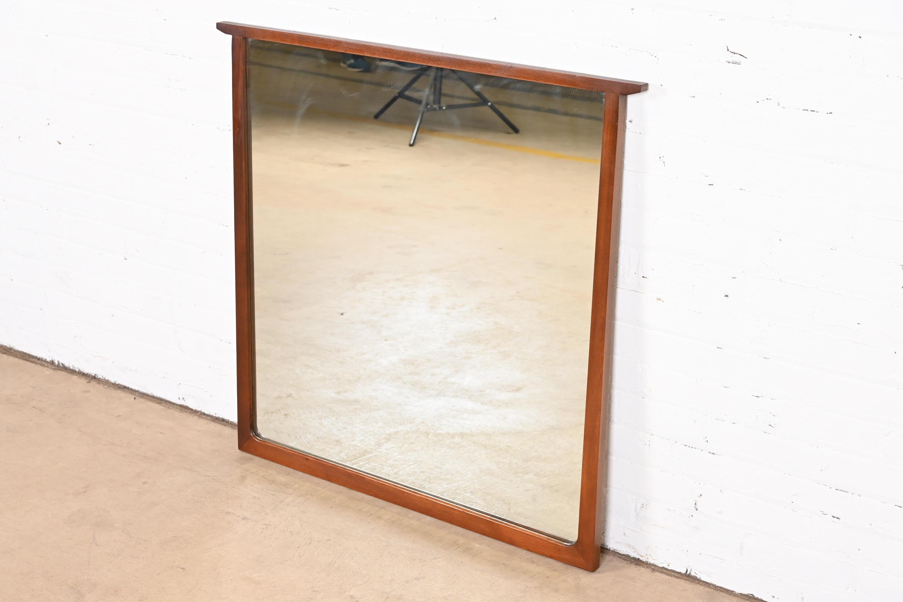 John Van Koert for Drexel Mid-Century Modern Sculpted Cherry Wood Wall Mirror In Good Condition In South Bend, IN