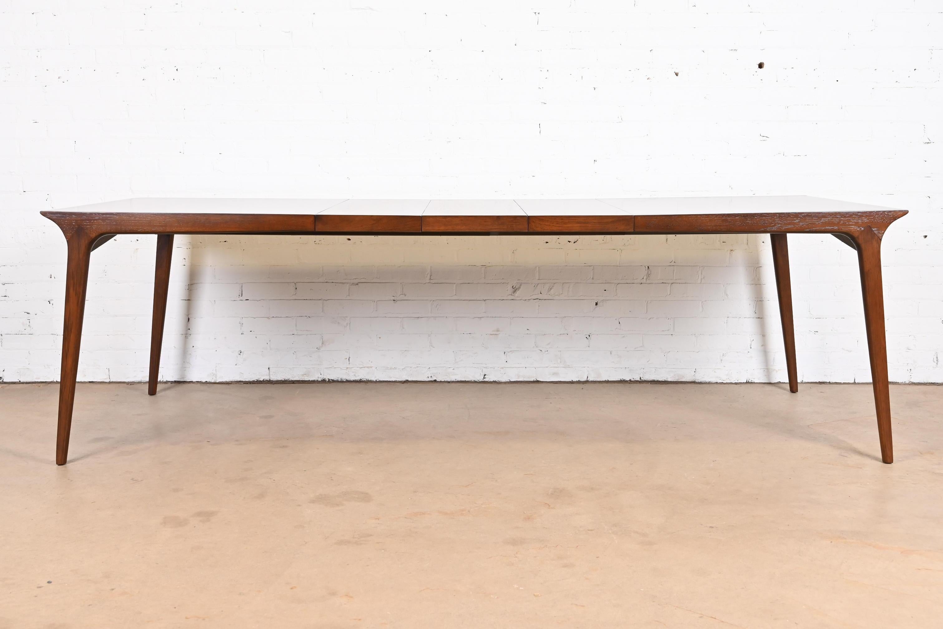 American John Van Koert for Drexel Mid-Century Modern Walnut Dining Table, Refinished