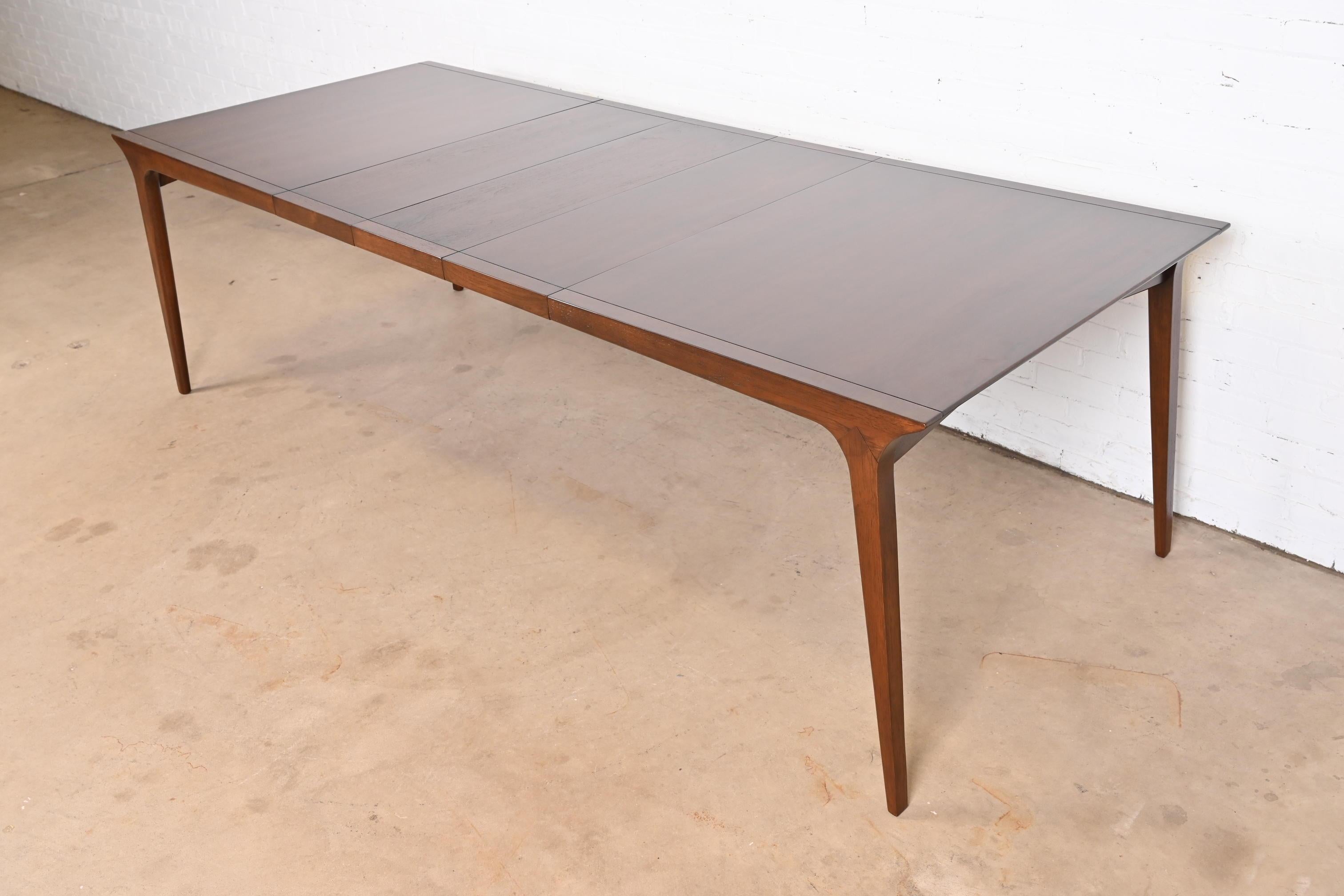 John Van Koert for Drexel Mid-Century Modern Walnut Dining Table, Refinished In Good Condition For Sale In South Bend, IN