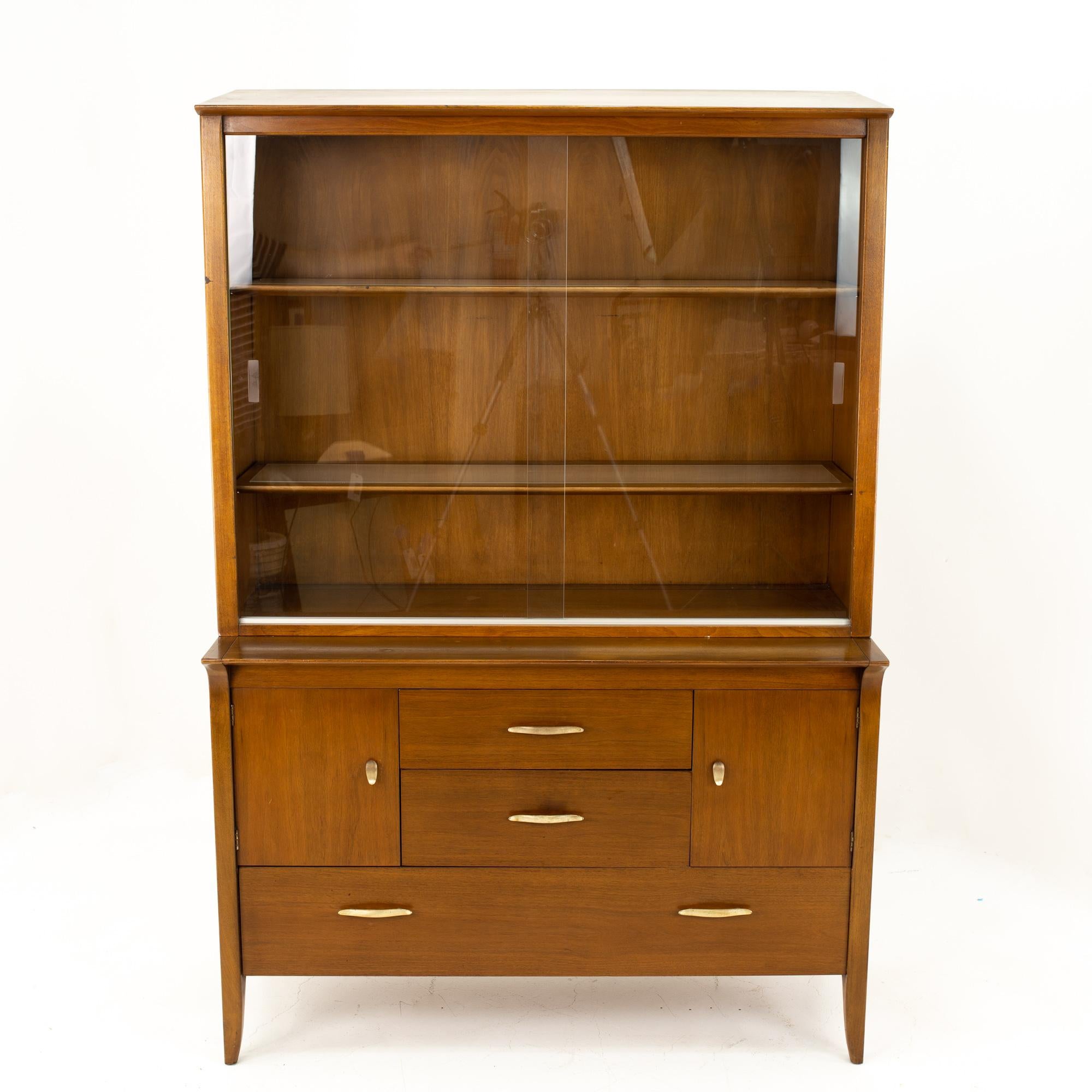 John Van Koert for Drexel mid century two piece china hutch sideboard
China cabinet measures: 48 wide x 21 deep x 72 high

?All pieces of furniture can be had in what we call restored vintage condition. That means the piece is restored upon