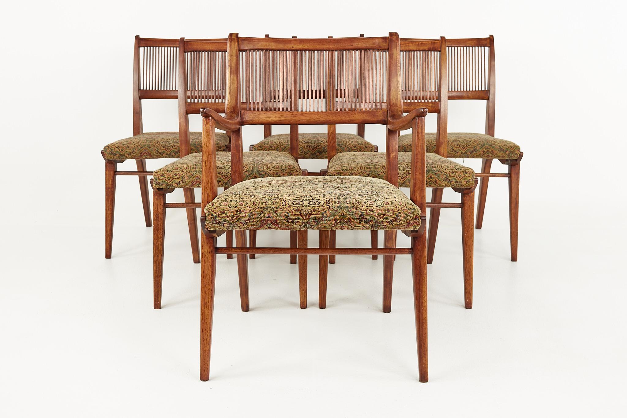 John Van Koert for Drexel mid century walnut dining chairs - Set of 6 

Each chair measures: 22.5 wide x 24 deep x 35.5 high, with a seat height of 18.5 inches and arm height/chair clearance of 28 inches

All pieces of furniture can be had in