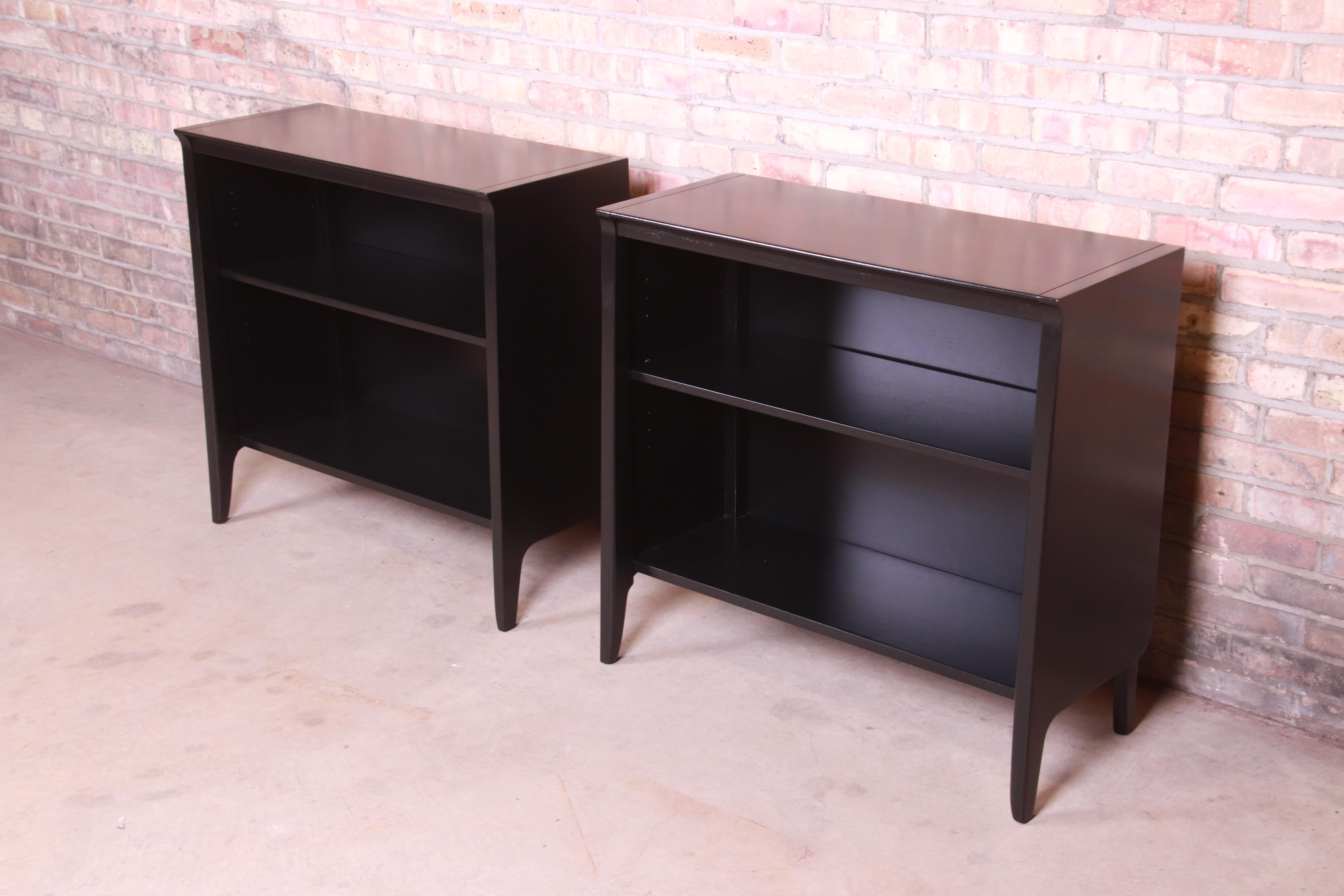 Mid-Century Modern John Van Koert for Drexel Profile Black Lacquered Bookcases, Newly Refinished