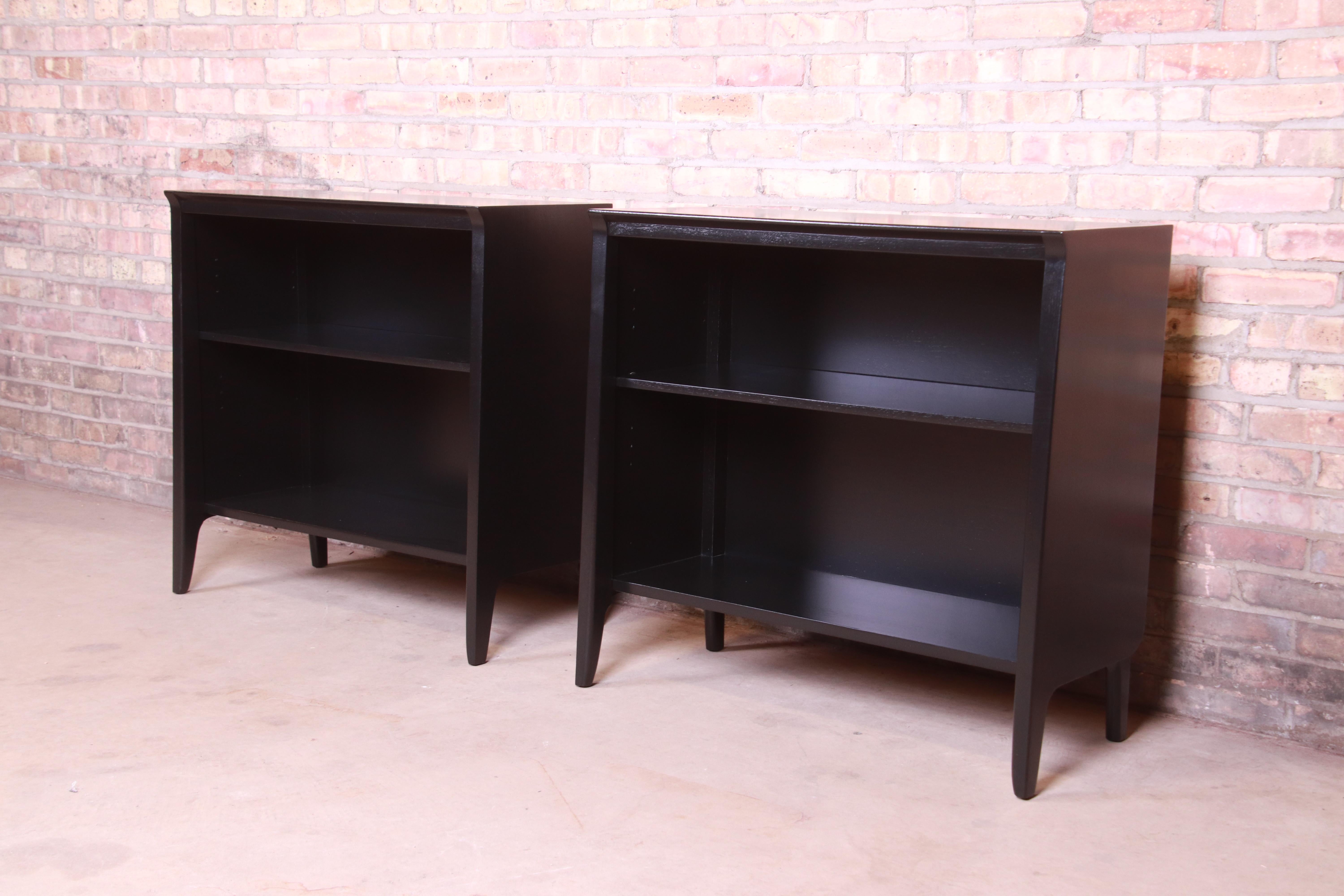 American John Van Koert for Drexel Profile Black Lacquered Bookcases, Newly Refinished