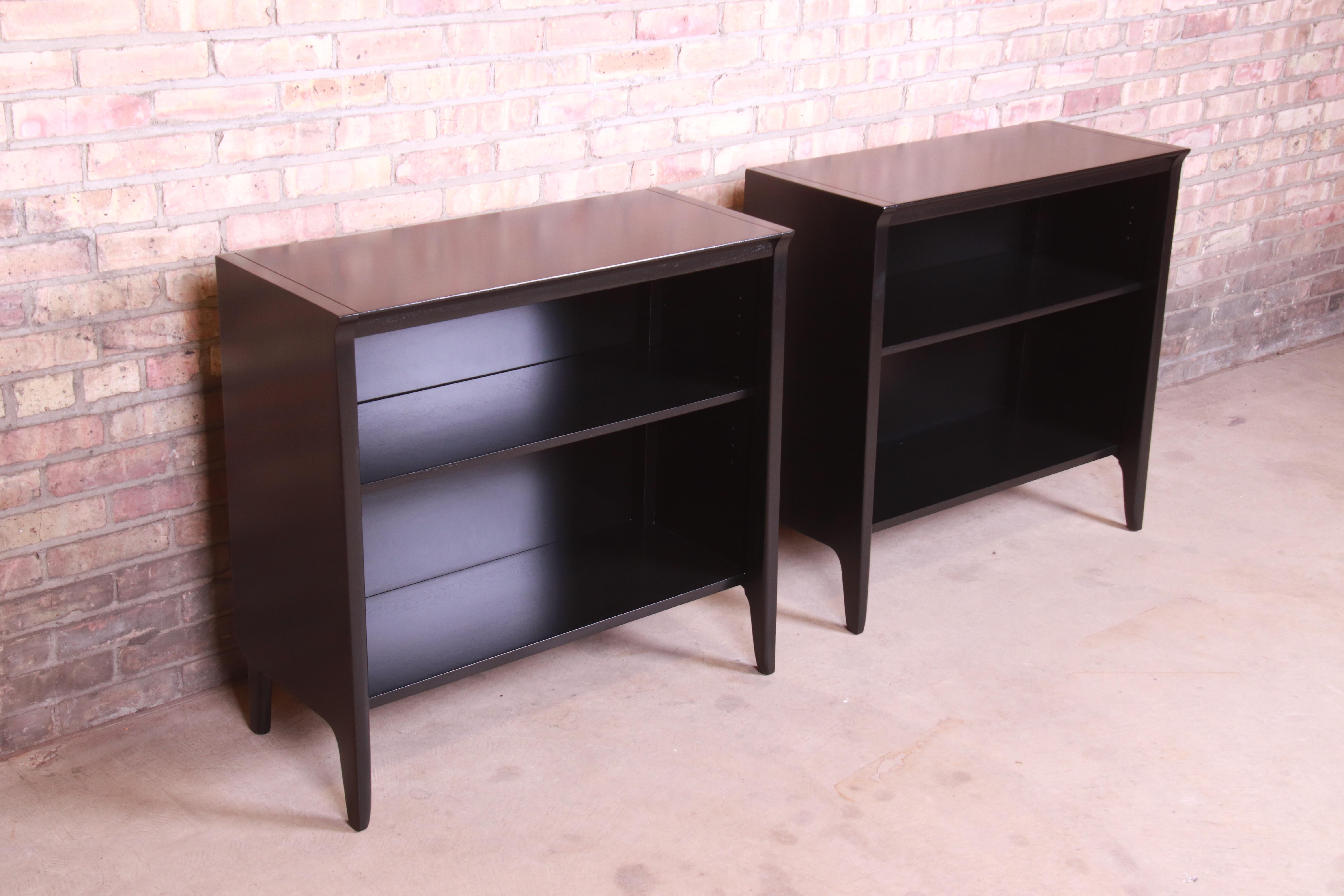 John Van Koert for Drexel Profile Black Lacquered Bookcases, Newly Refinished In Good Condition In South Bend, IN