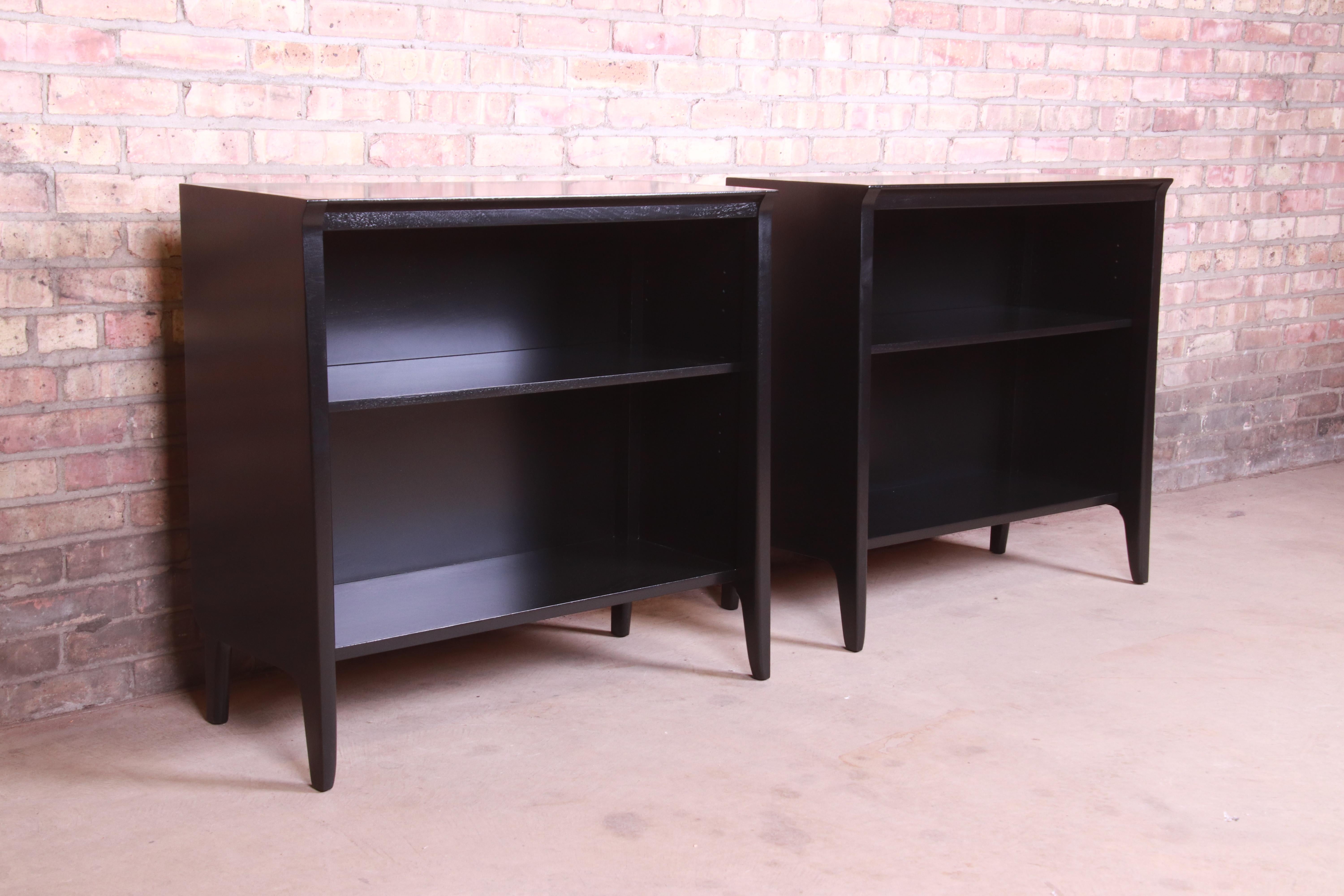Mid-20th Century John Van Koert for Drexel Profile Black Lacquered Bookcases, Newly Refinished