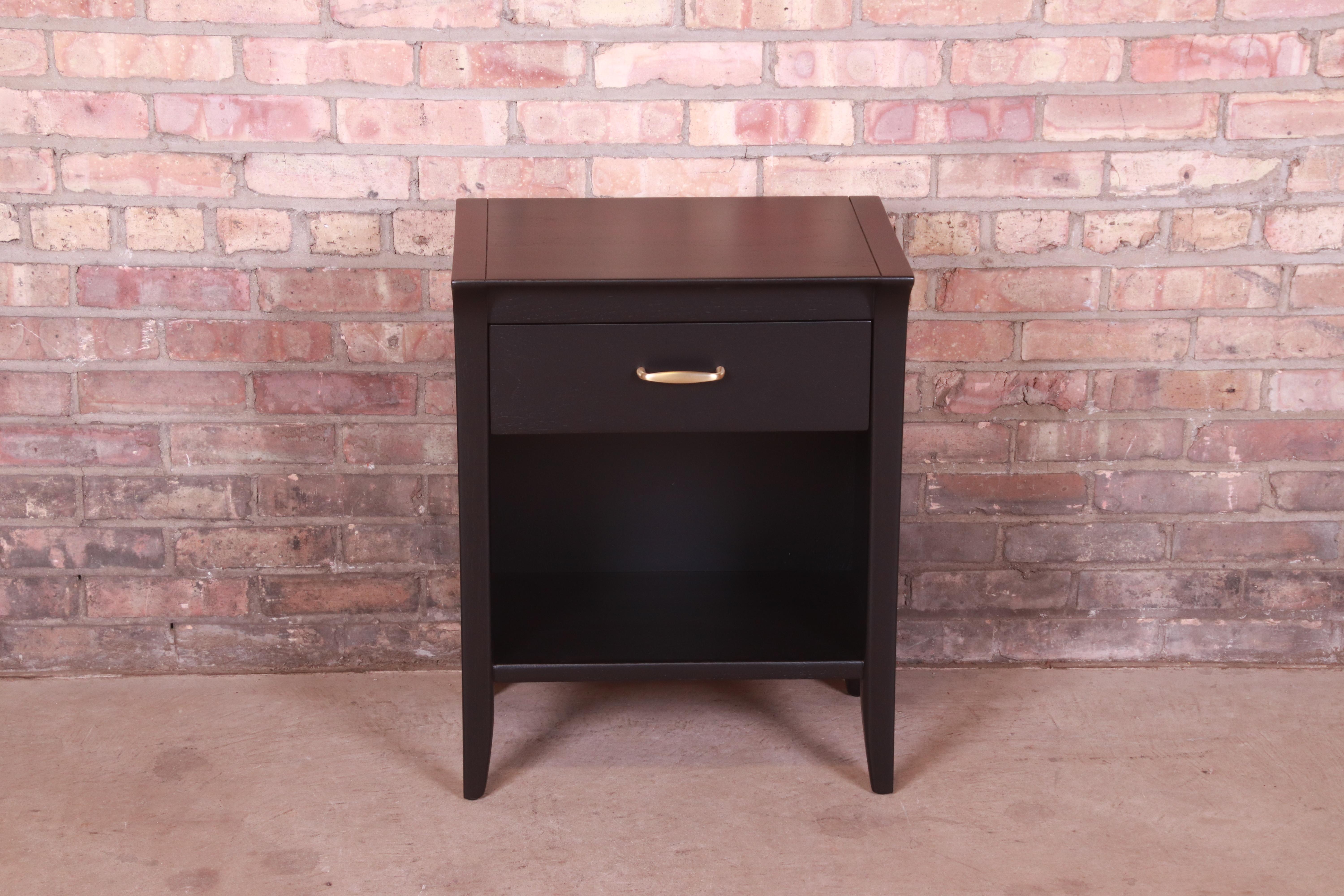 Mid-Century Modern John Van Koert for Drexel Profile Black Lacquered Nightstand, Newly Refinished