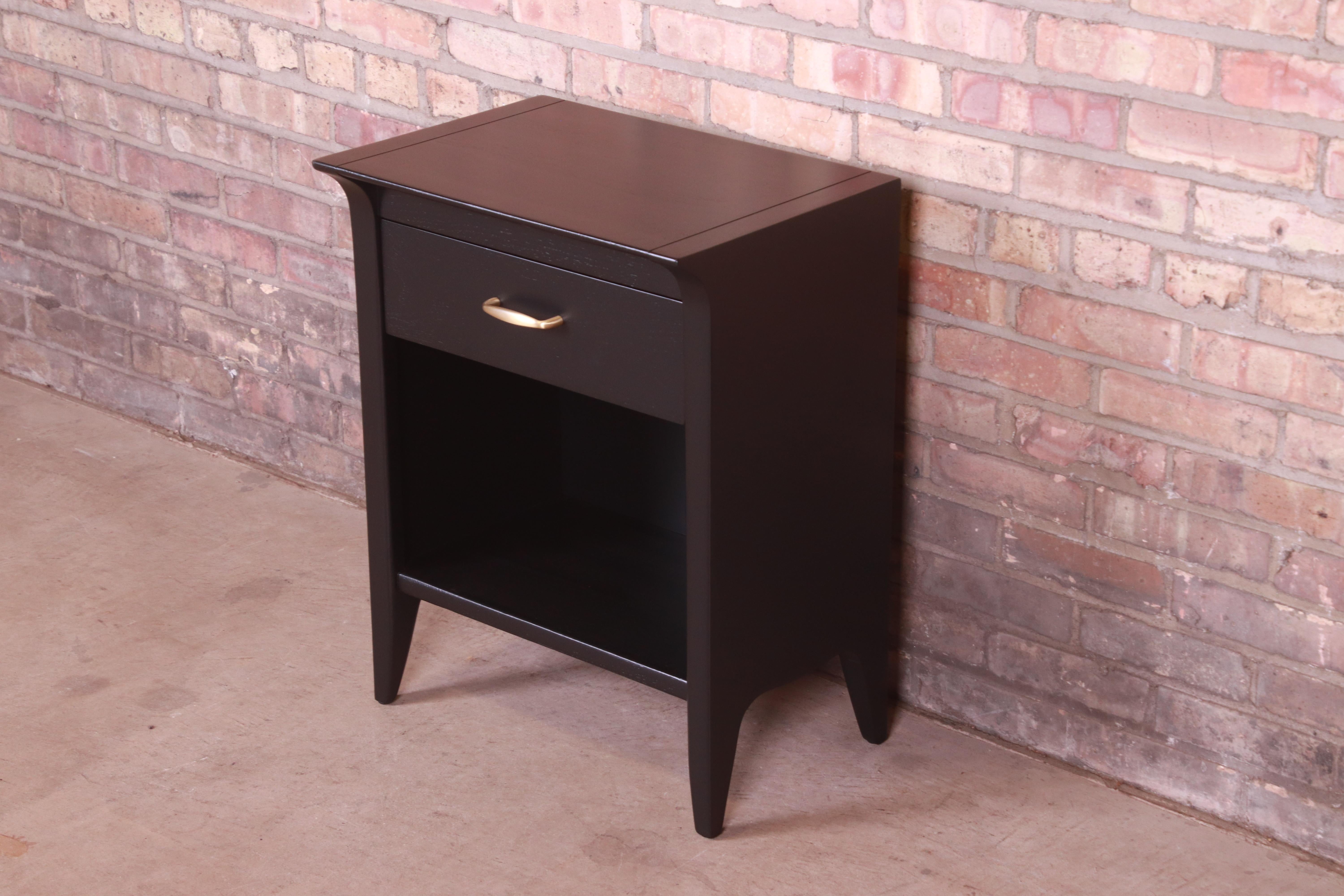 American John Van Koert for Drexel Profile Black Lacquered Nightstand, Newly Refinished