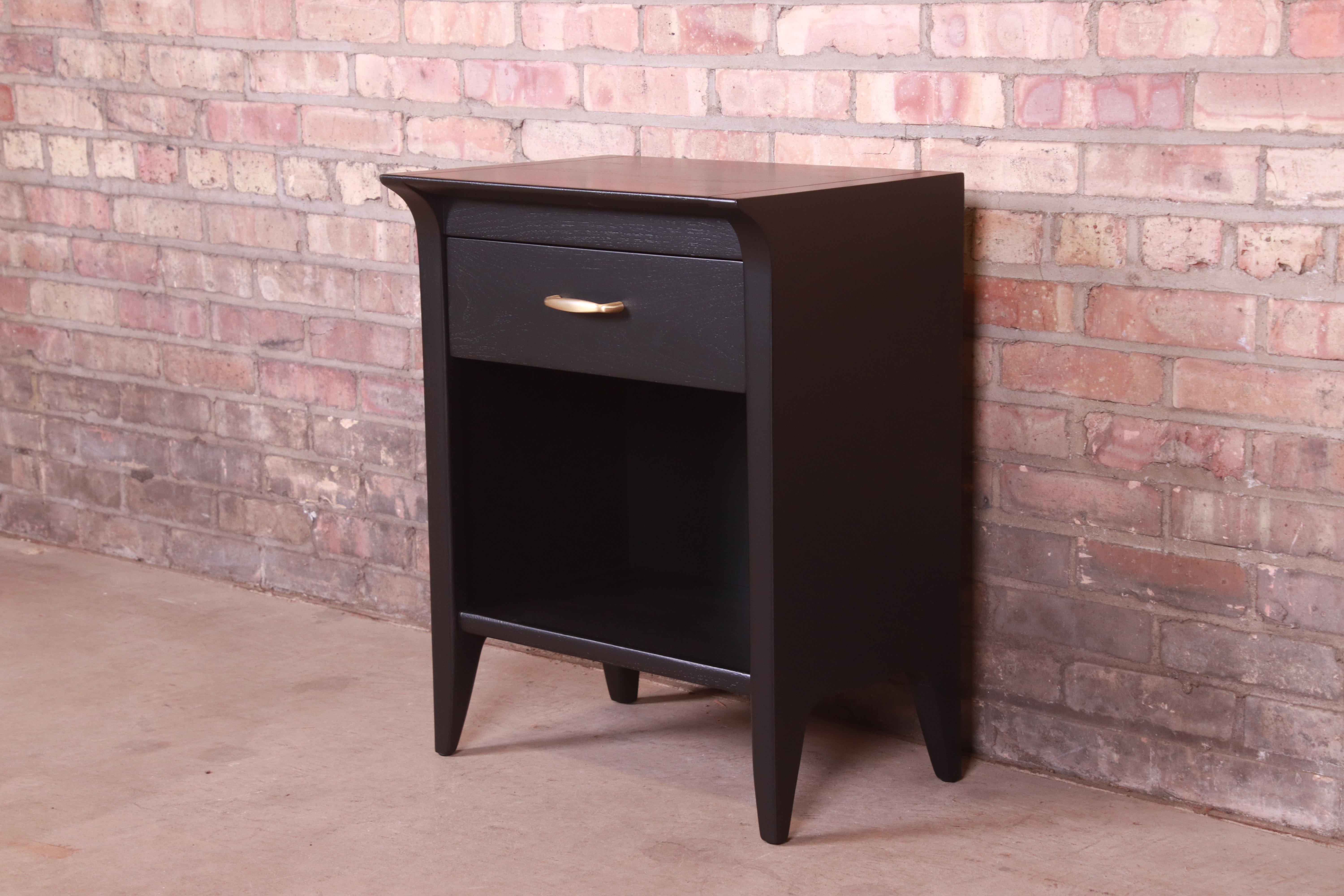 John Van Koert for Drexel Profile Black Lacquered Nightstand, Newly Refinished In Good Condition In South Bend, IN