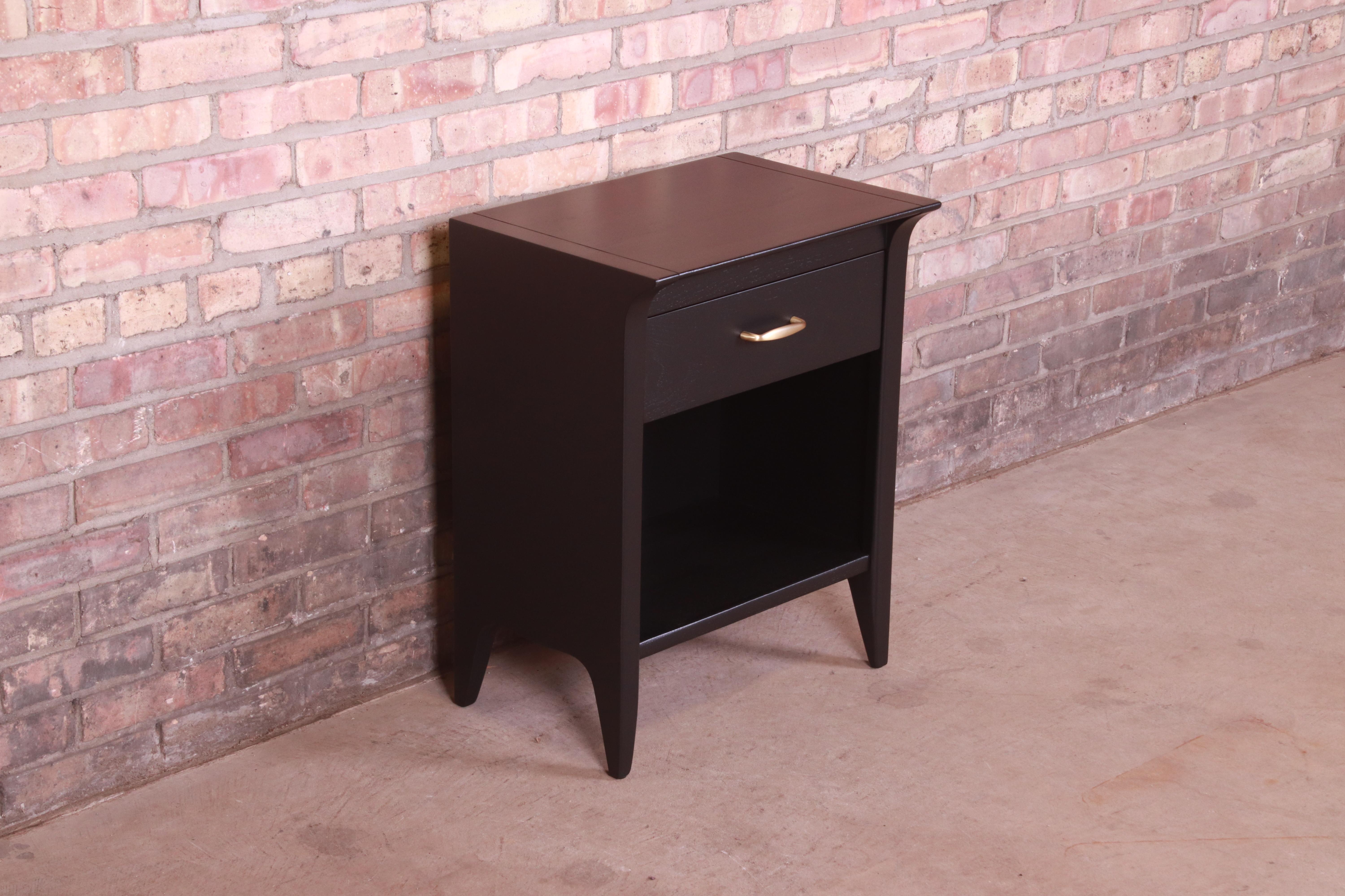 Mid-20th Century John Van Koert for Drexel Profile Black Lacquered Nightstand, Newly Refinished